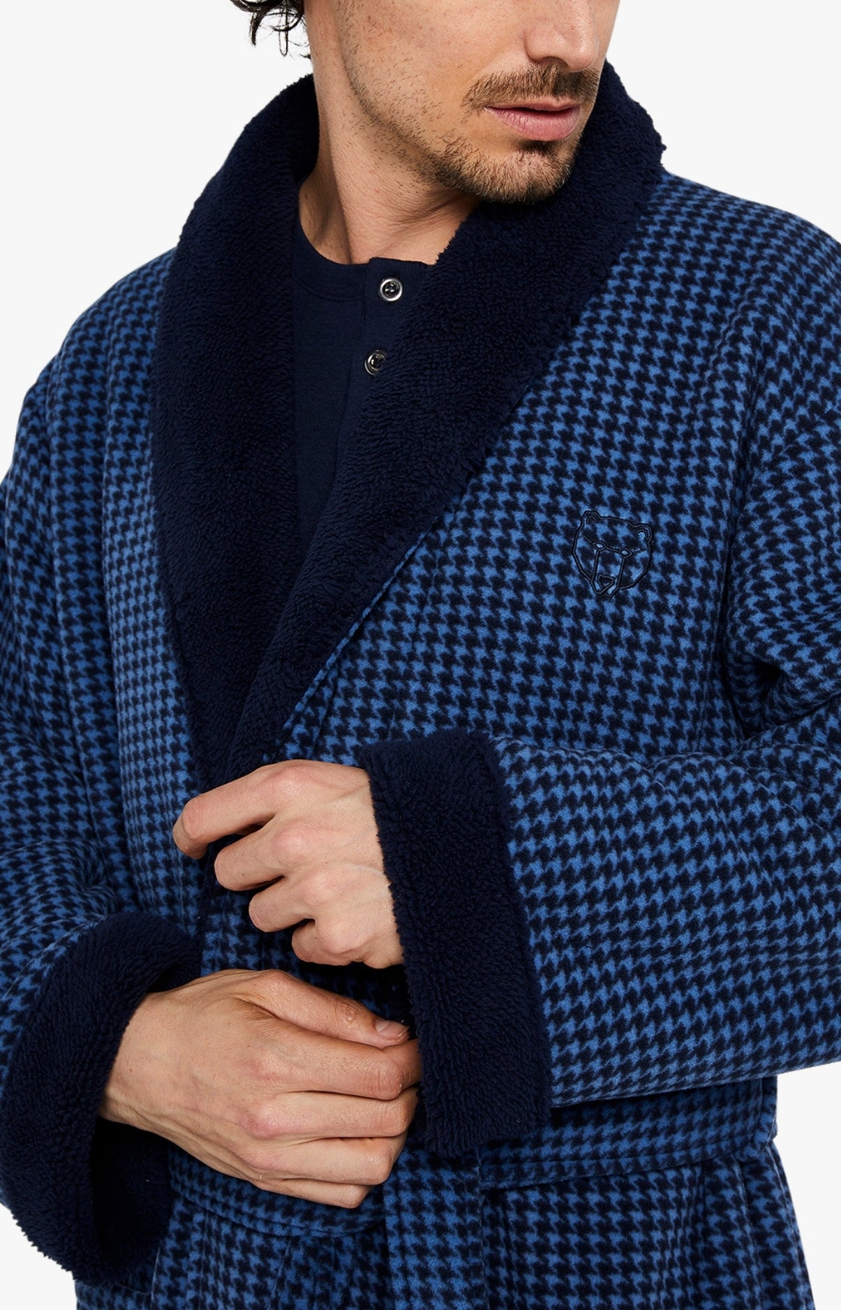 arthur-bob-pied-de-poule-robe-de-chambre-homme-marine-polaire image 2