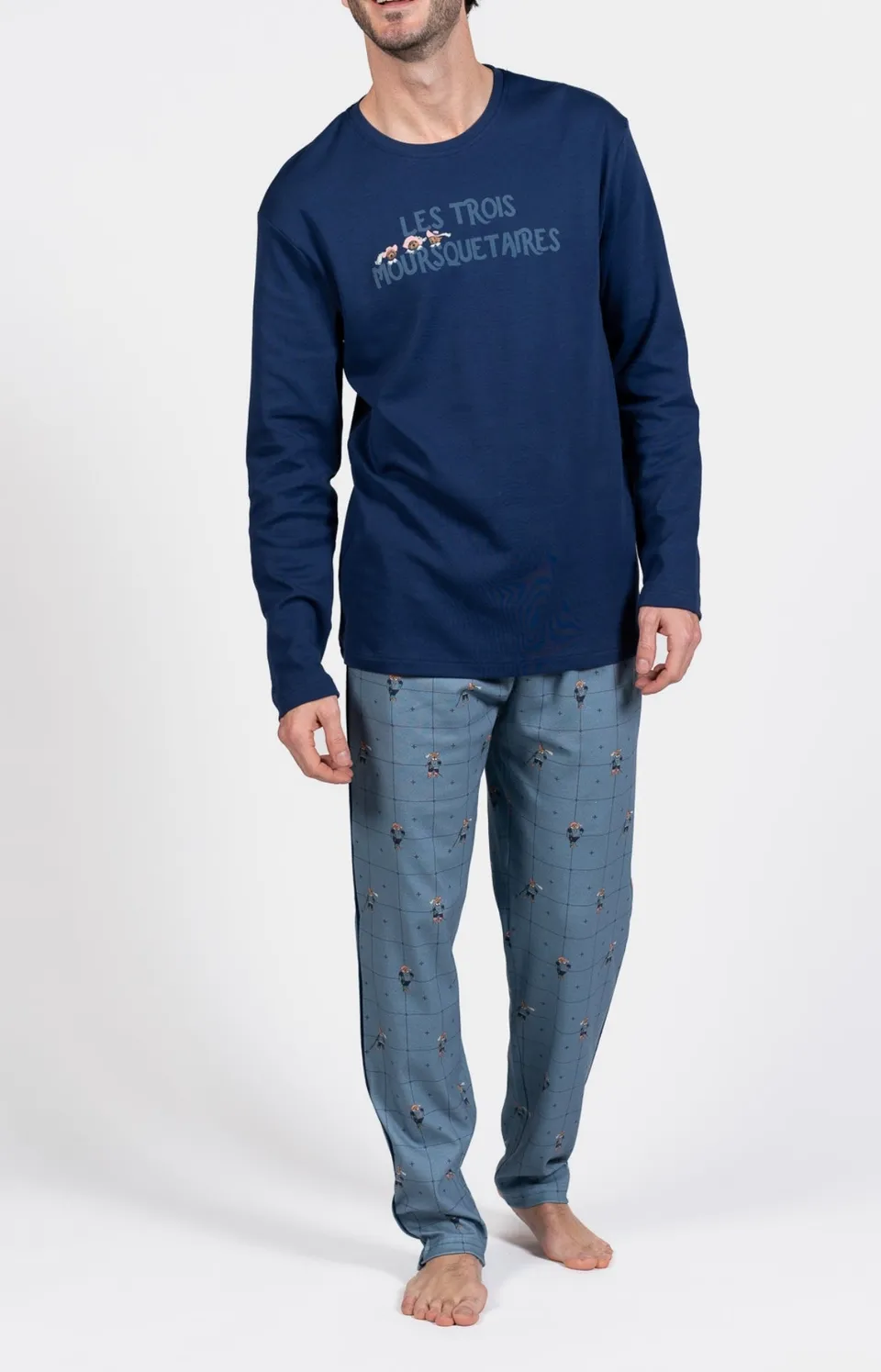 arthur-bob-pyjama-mou-r-squetaires-bleu-coton-bio-chaud image 1