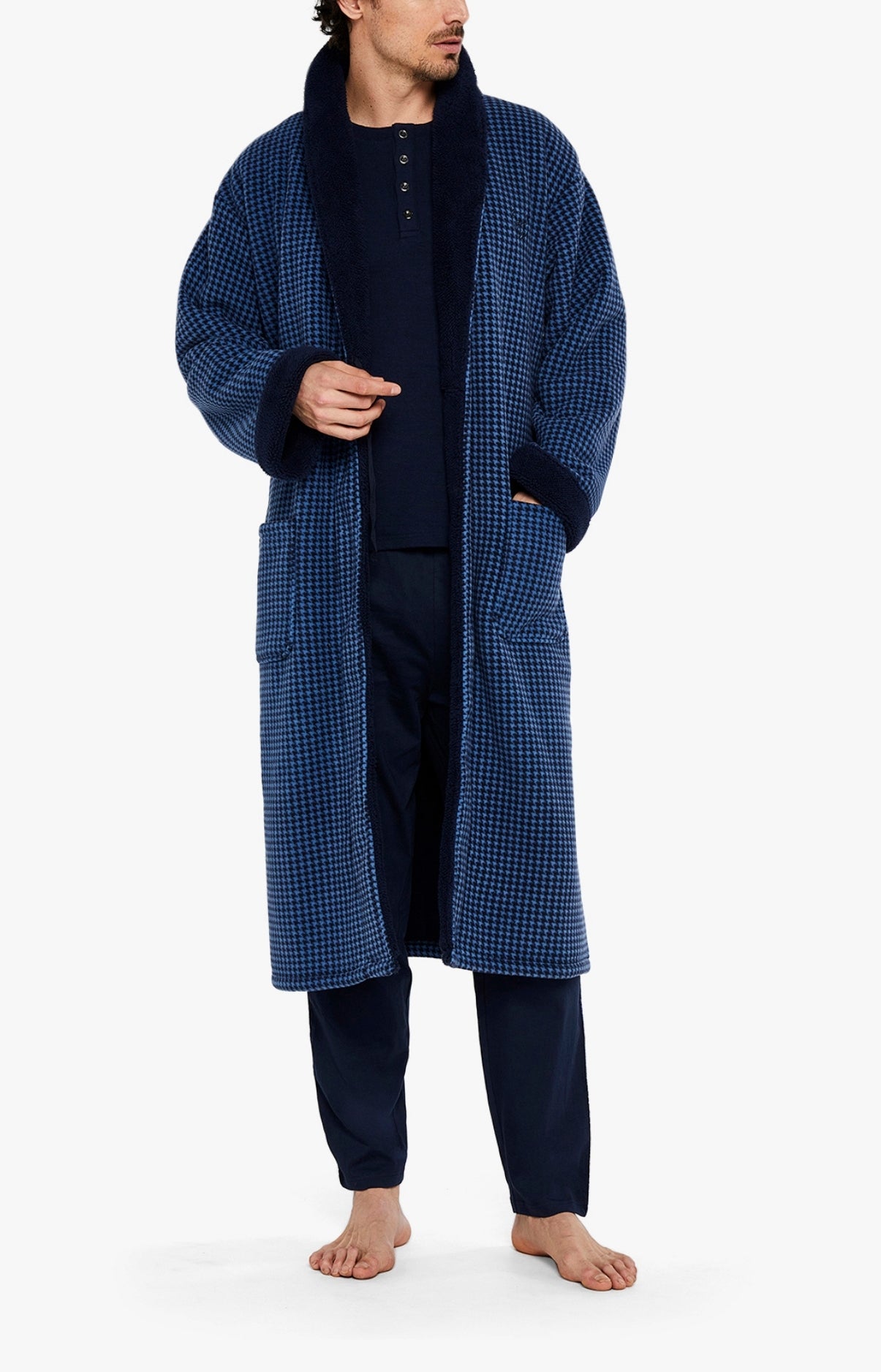 arthur-bob-pied-de-poule-robe-de-chambre-homme-marine-polaire image 1