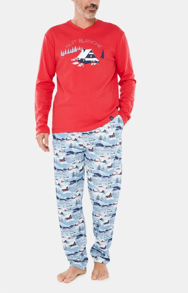arthur-bob-petits-chalets-pyjama-homme-bleu-coton-bio image 1
