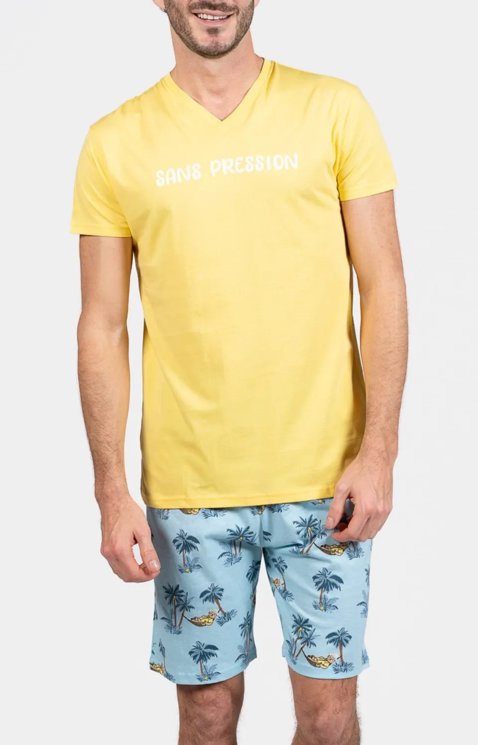 arthur-bob-pas-de-pression-pyjashort-homme-lagon-coton image 1