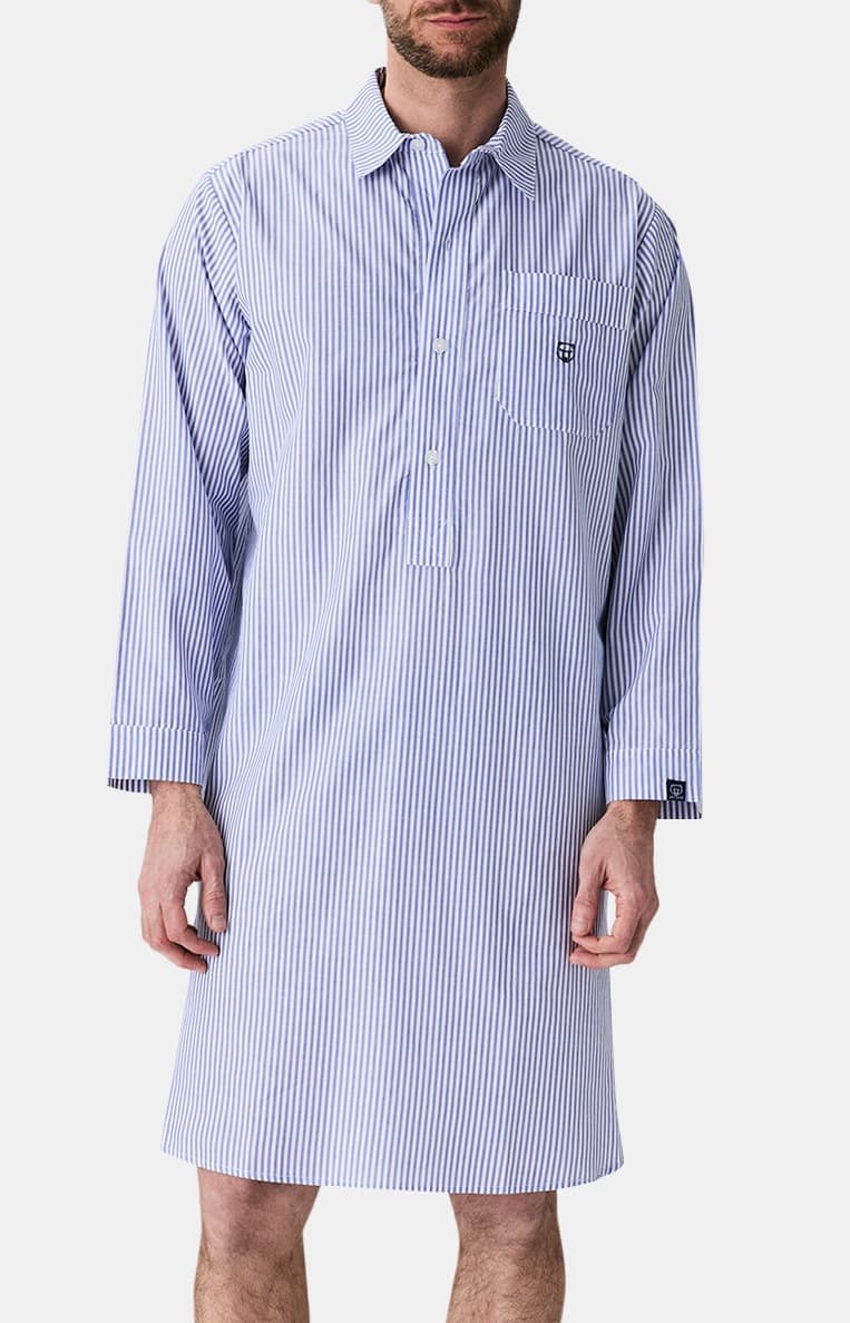 arthur-bob-rayure-bleue-chemise-de-nuit-homme-bleu-coton-bio image 1