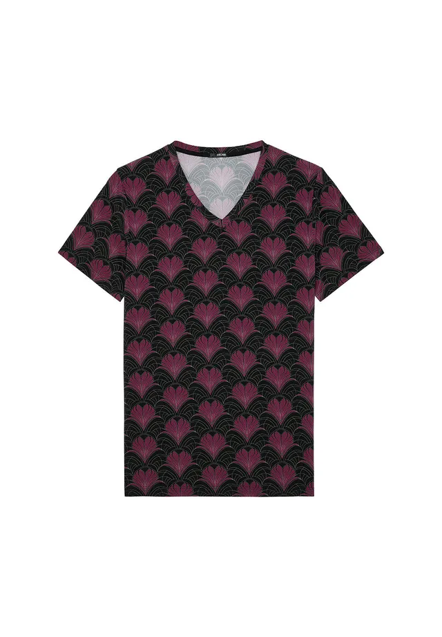 hom-carlyle-t-shirt-col-v-homme-bordeaux-imprim image 1