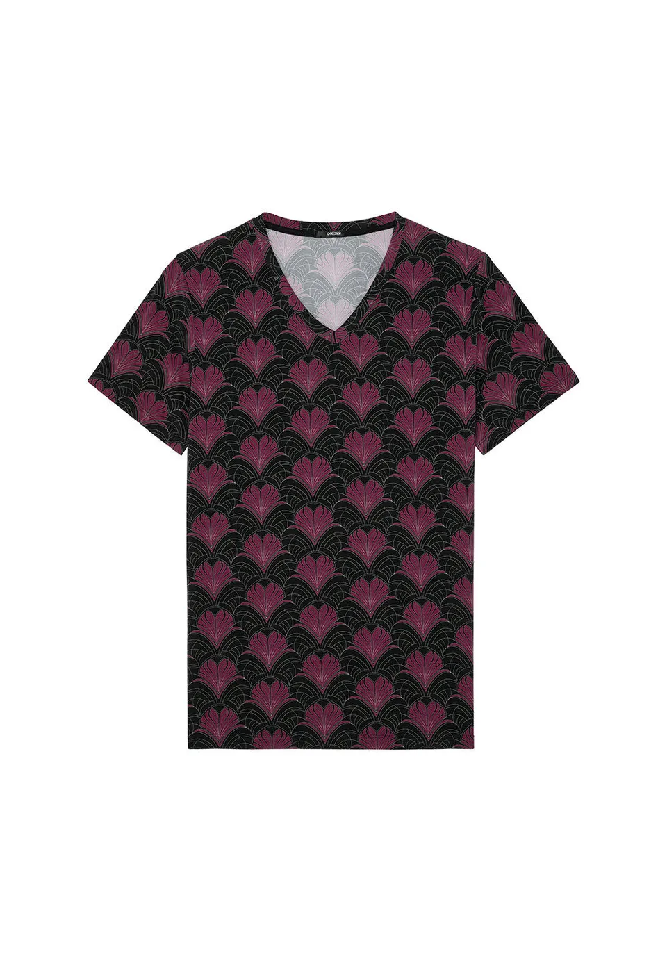 hom-carlyle-t-shirt-col-v-homme-bordeaux-imprim image 1