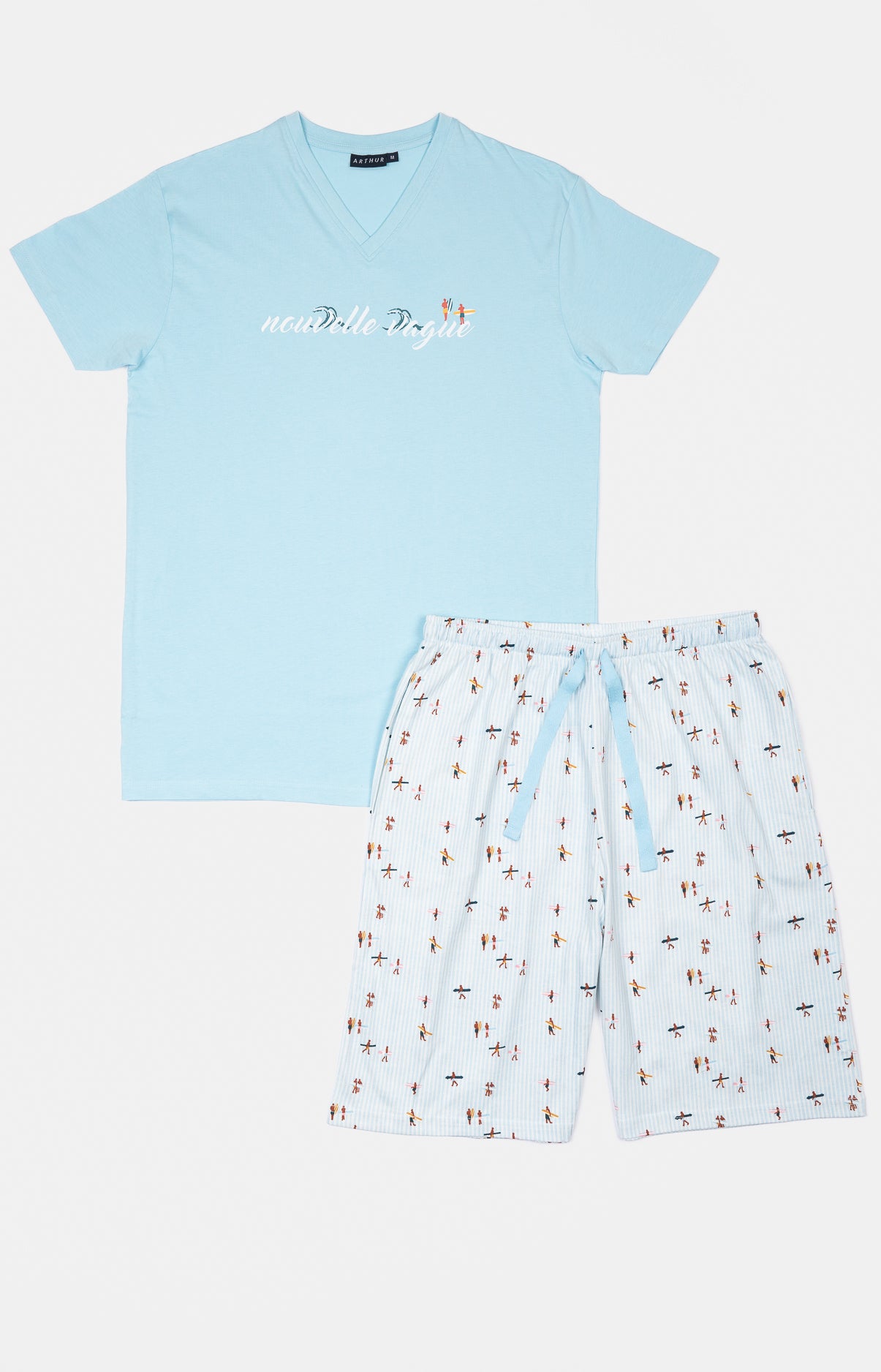 arthur-bob-pyjashort-surf-bleu-coton-celadon-homme image 3