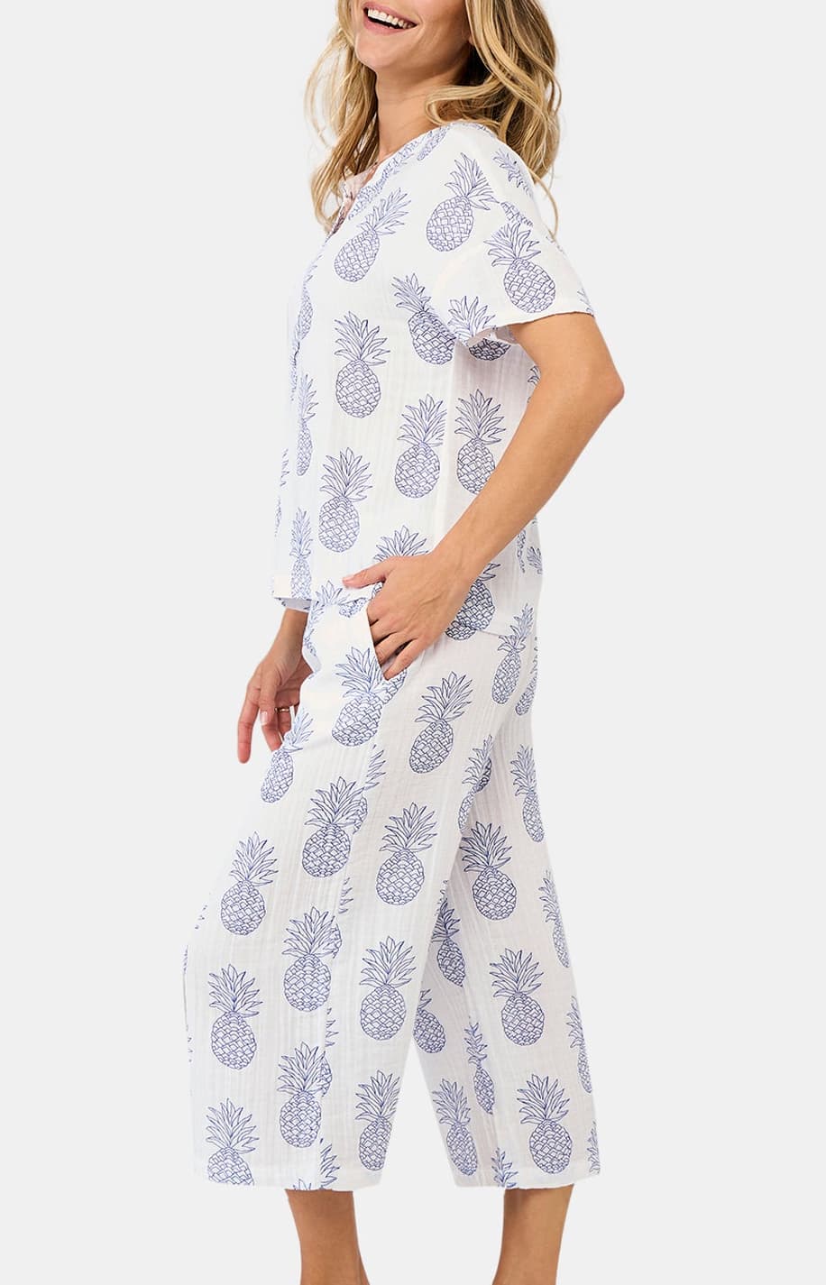 arthur-bob-pyjacorsaire-gaze-coton-ananas-blanc-femme image 2