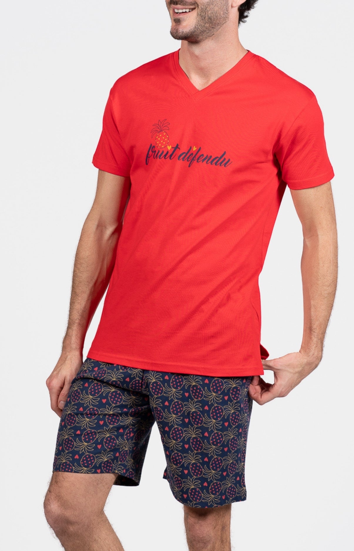 arthur-bob-fruit-d-fendu-pyjashort-homme-marine-coton image 5