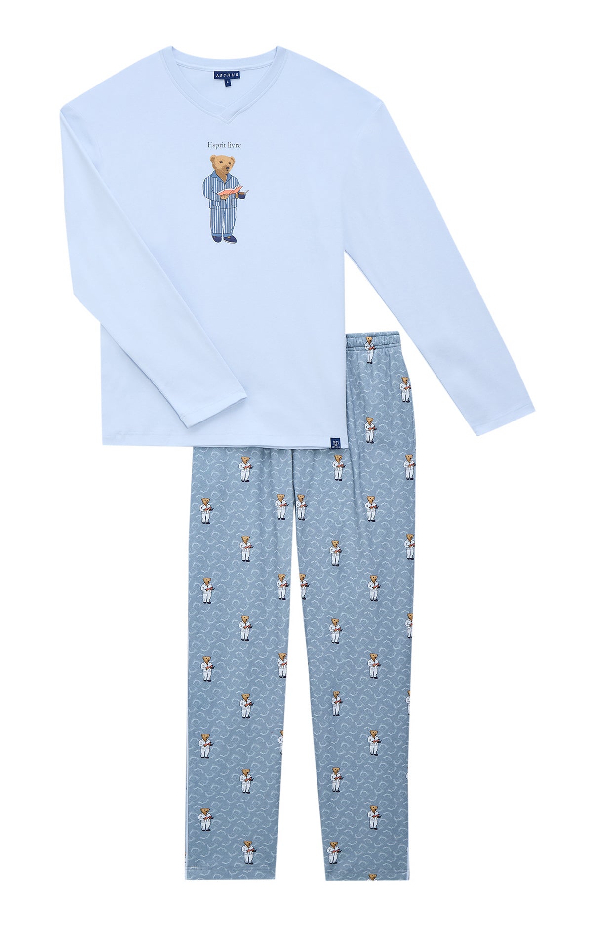 arthur-bob-esprit-livre-pyjama-homme-gris-coton-bio-s-xxl image 3