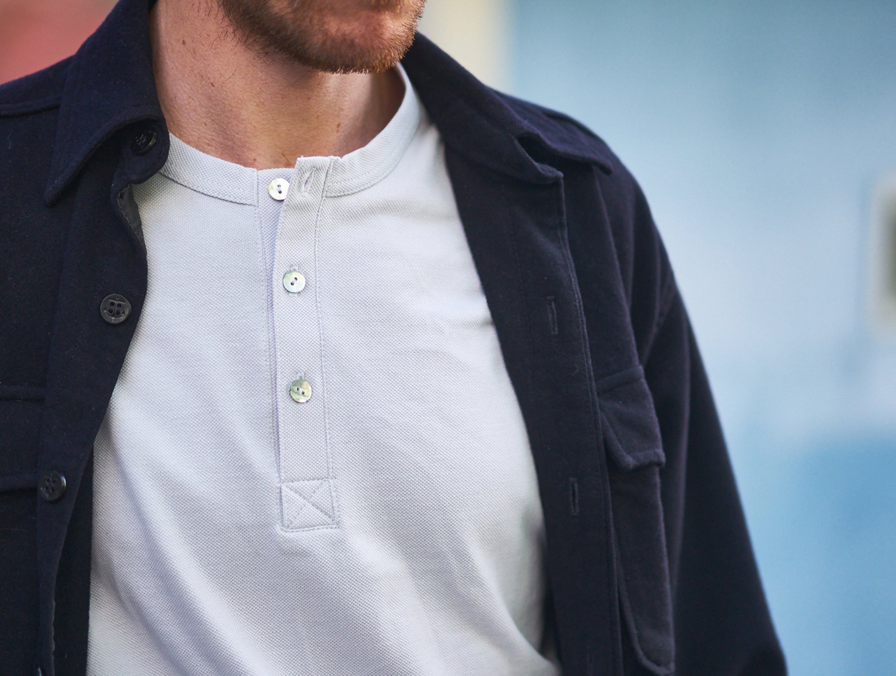 p-trone-henley-manches-courtes-coton-bio-bleu-ciel image 3