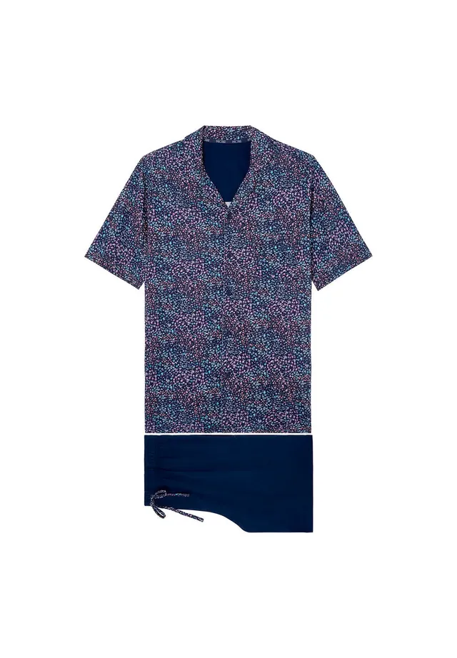 hom-vineyard-pyjama-court-homme-bleu-marine-coton-liberty image 1