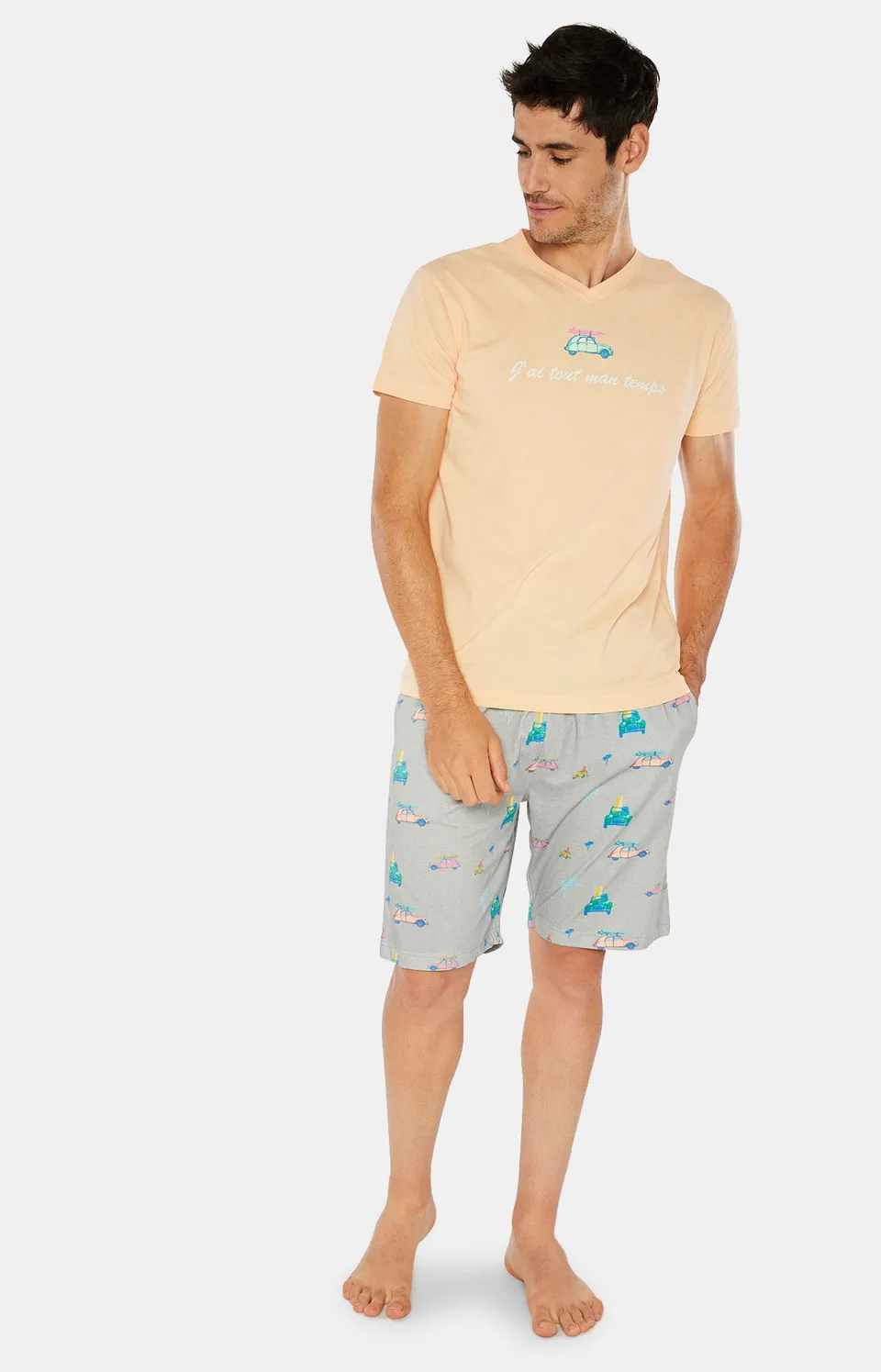 arthur-bob-pyjashort-2cv-gris-orange-homme-coton-bio image 1