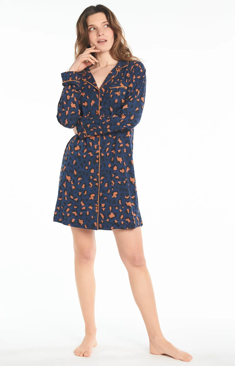 arthur-bob-chemise-de-nuit-l-opard-marine-courte image 1