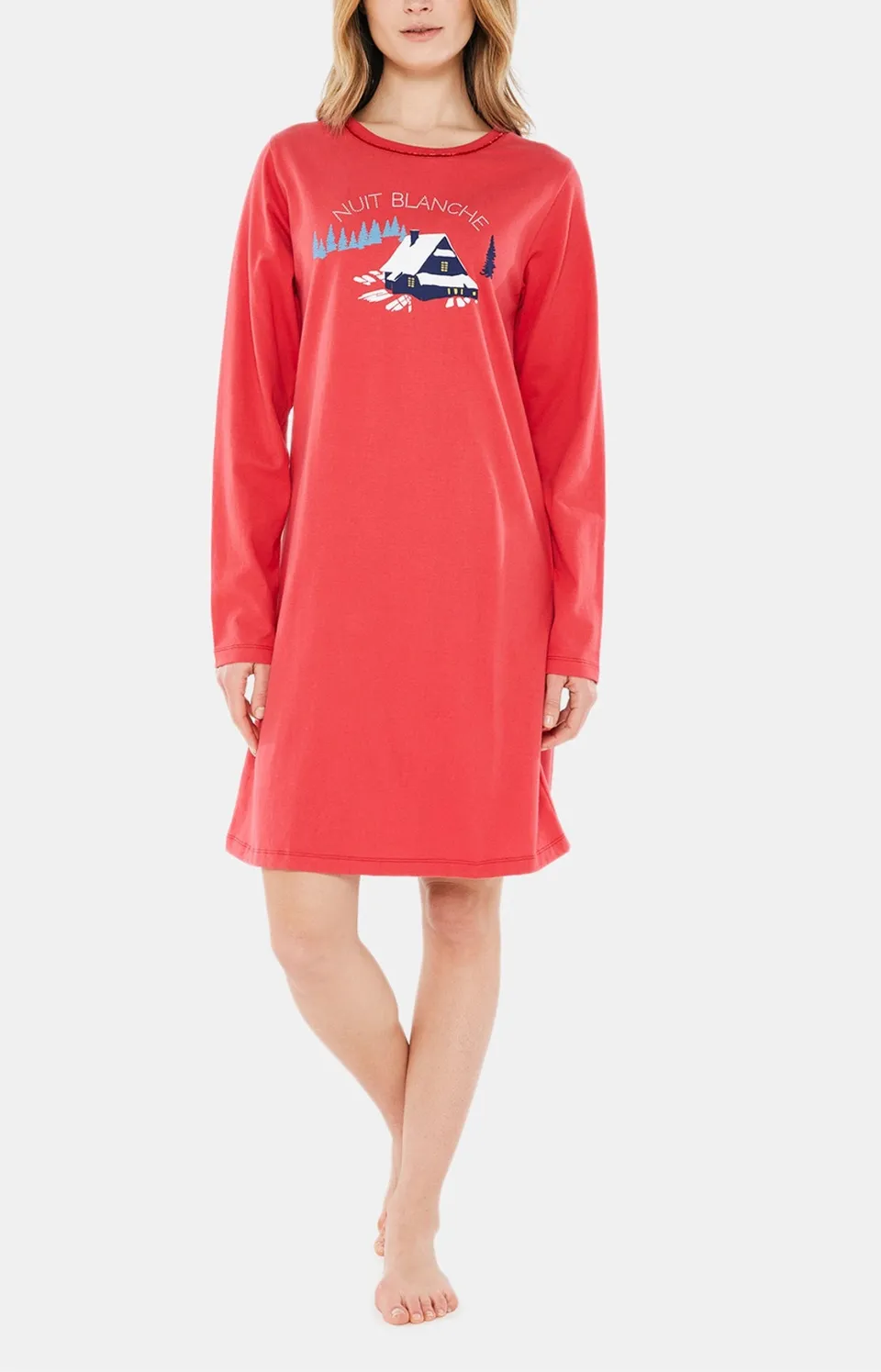 arthur-bob-petits-chalets-chemise-de-nuit-rouge-coton-bio image 1