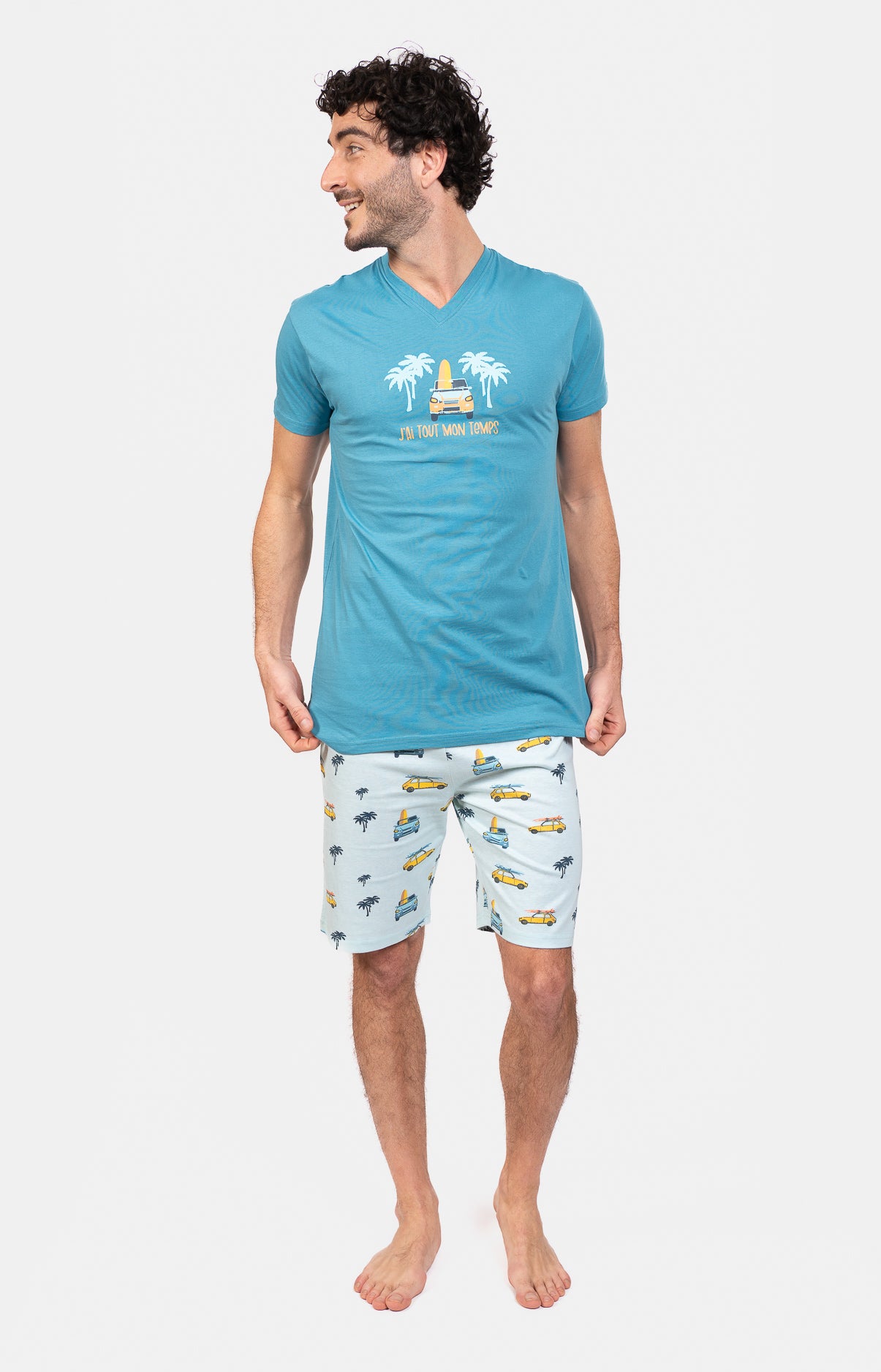 arthur-bob-voiture-pyjashort-homme-coton-ciel image 2