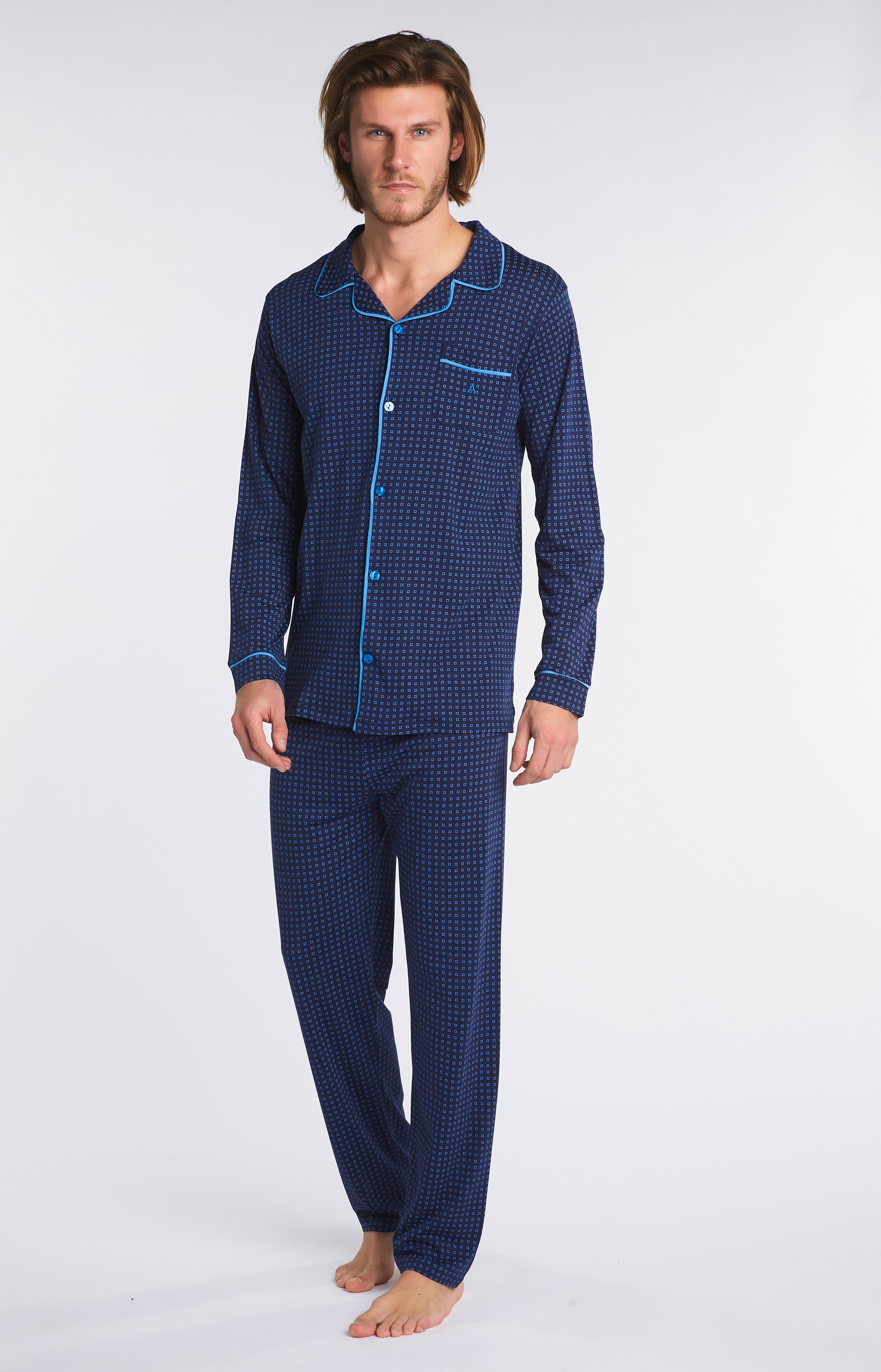 arthur-bob-pyjama-long-carreaux-marine-coton-homme image 1
