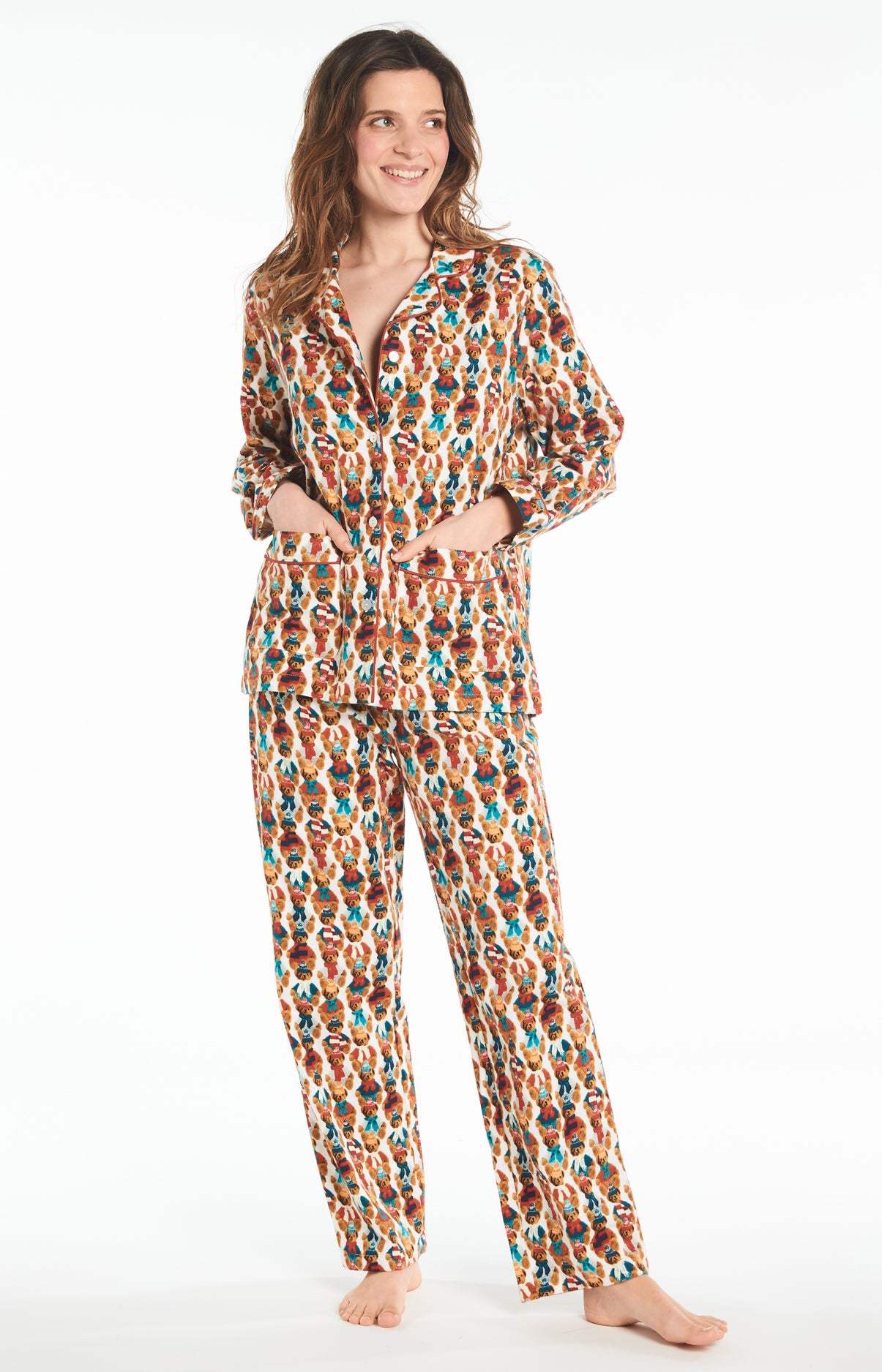 arthur-bob-teddy-marron-pyjama-long-femme-neige-coton image 2