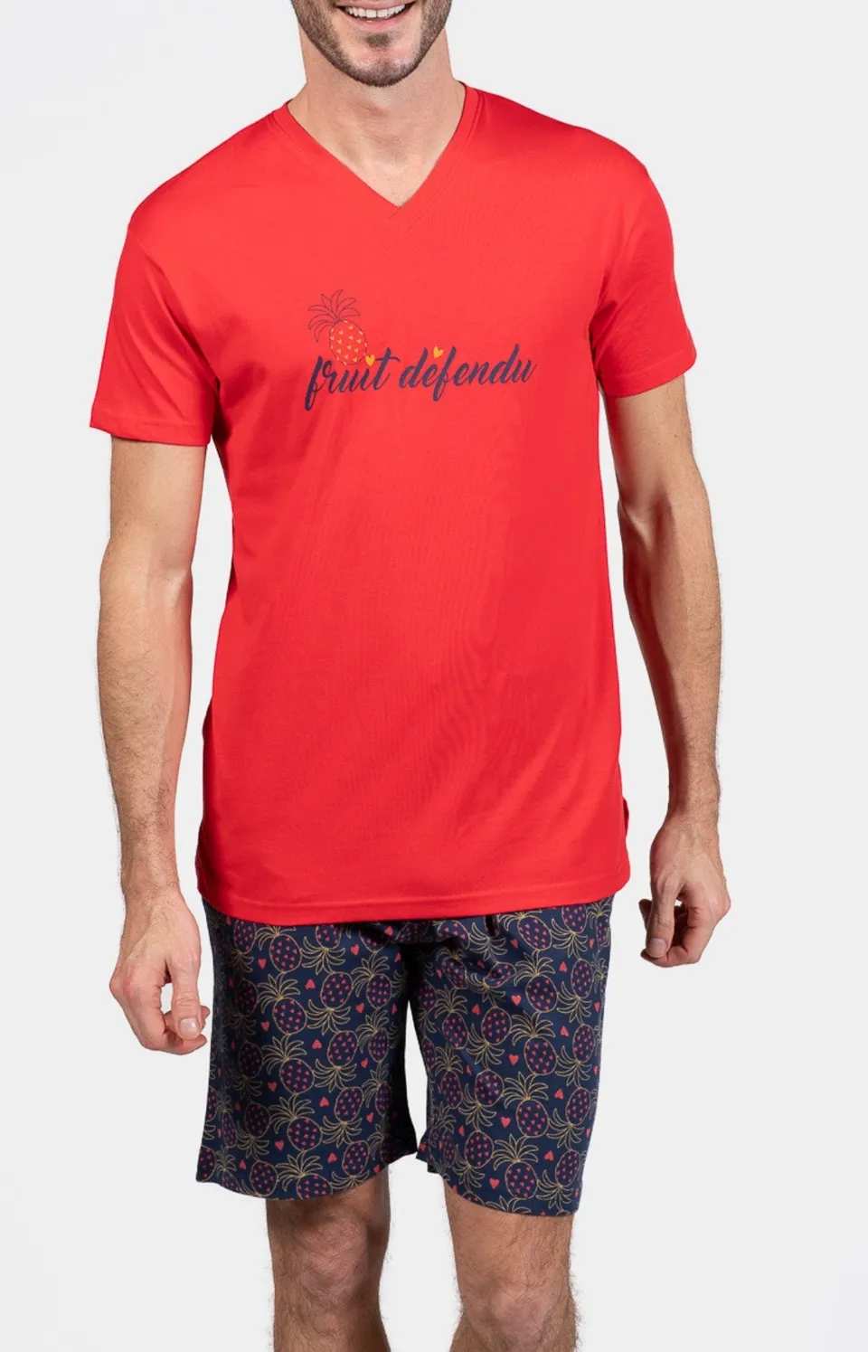 arthur-bob-fruit-d-fendu-pyjashort-homme-marine-coton image 1