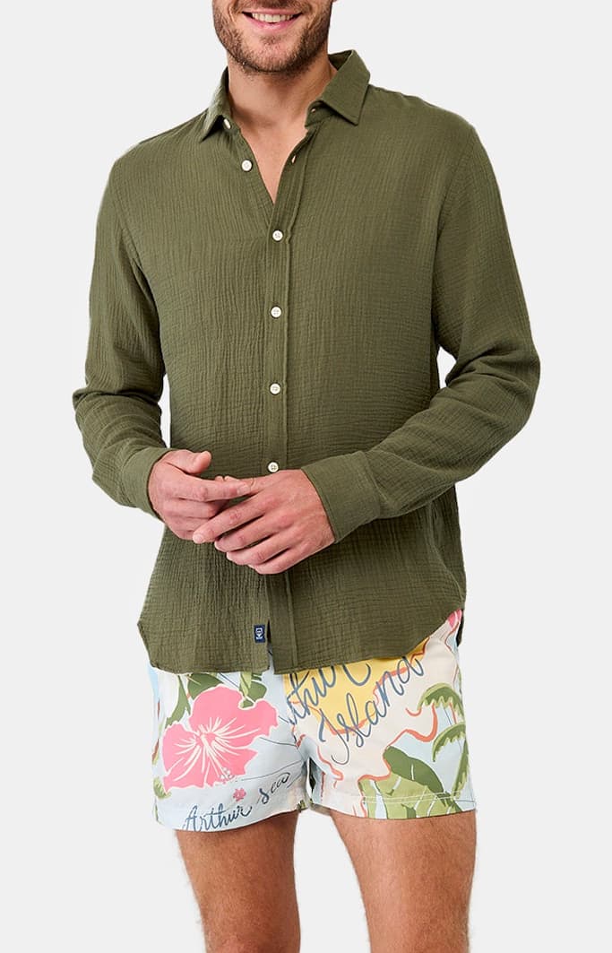 arthur-bob-chemise-gaze-coton-kaki-manches-longues-regular image 4
