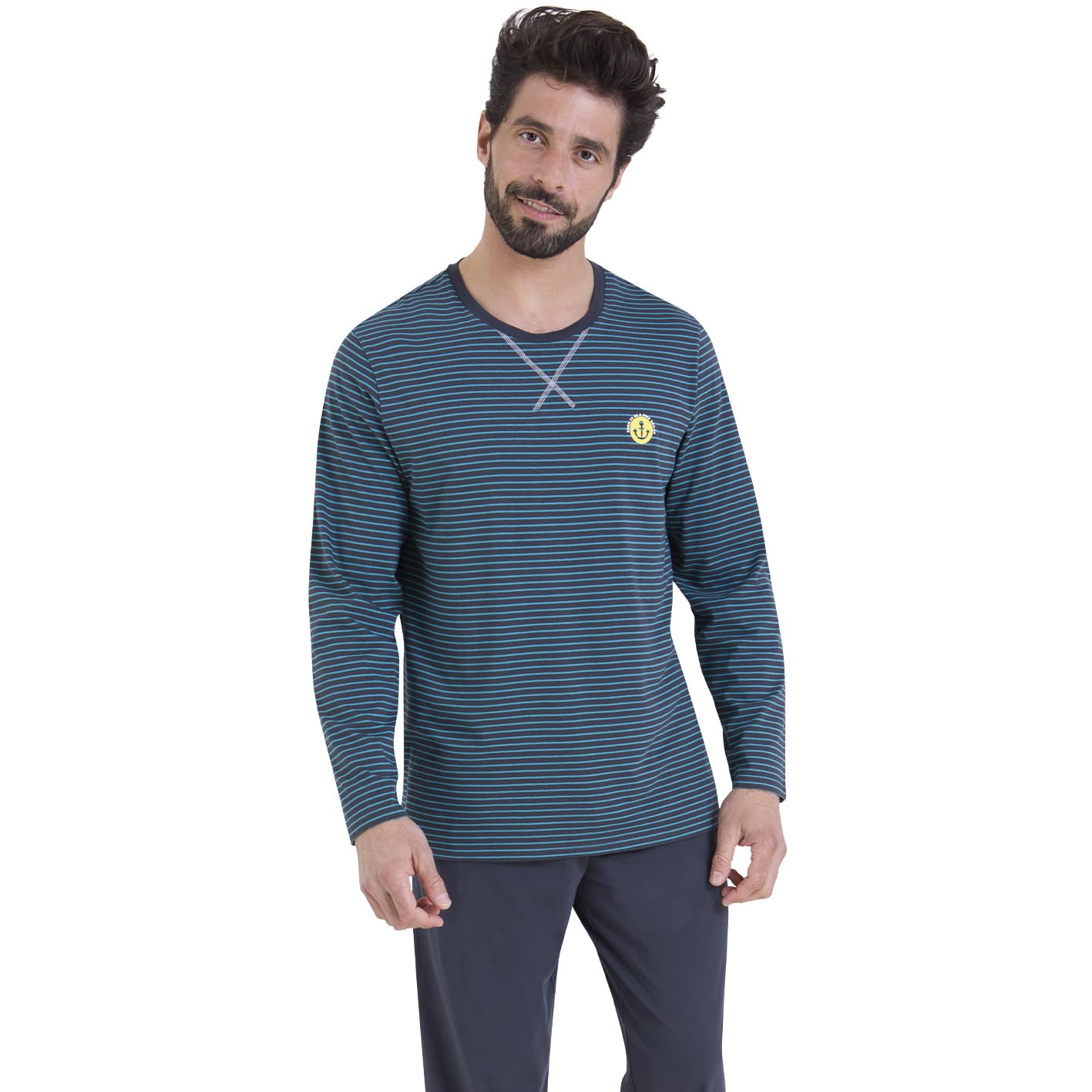 athena-easy-coton-pyjama-long-homme-rayures-bleues-taille-m-coton image 6