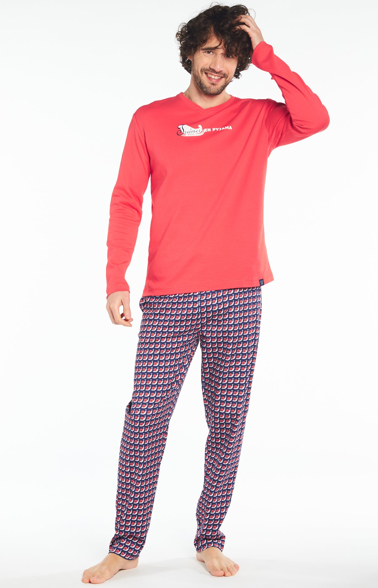 arthur-bob-trainer-pyjama-long-homme-rouge-coton-bio image 1
