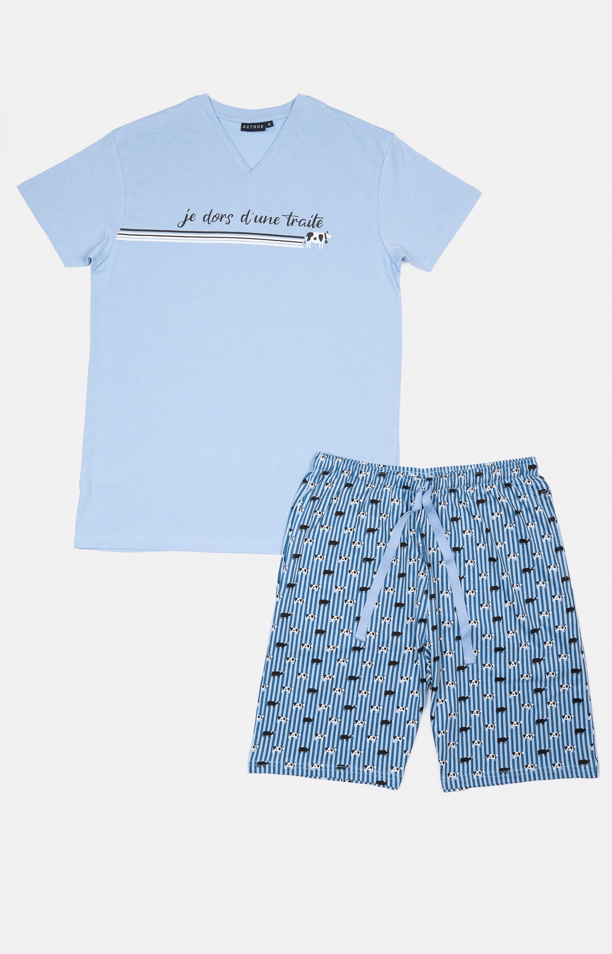 arthur-bob-vache-pyjashort-homme-bleu-coton image 3