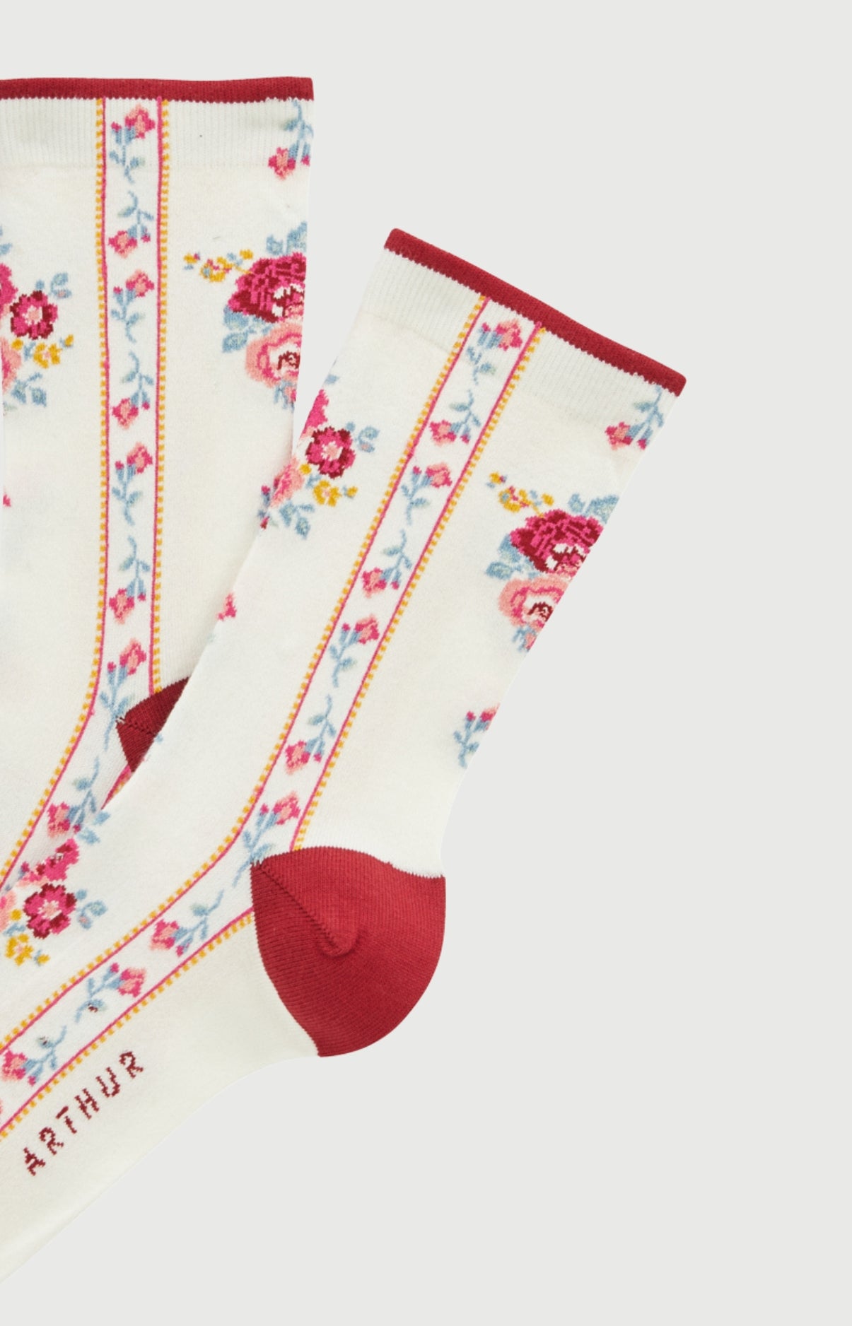 arthur-bob-rosalie-chaussettes-femme-ivoire-motif-fleurs image 2