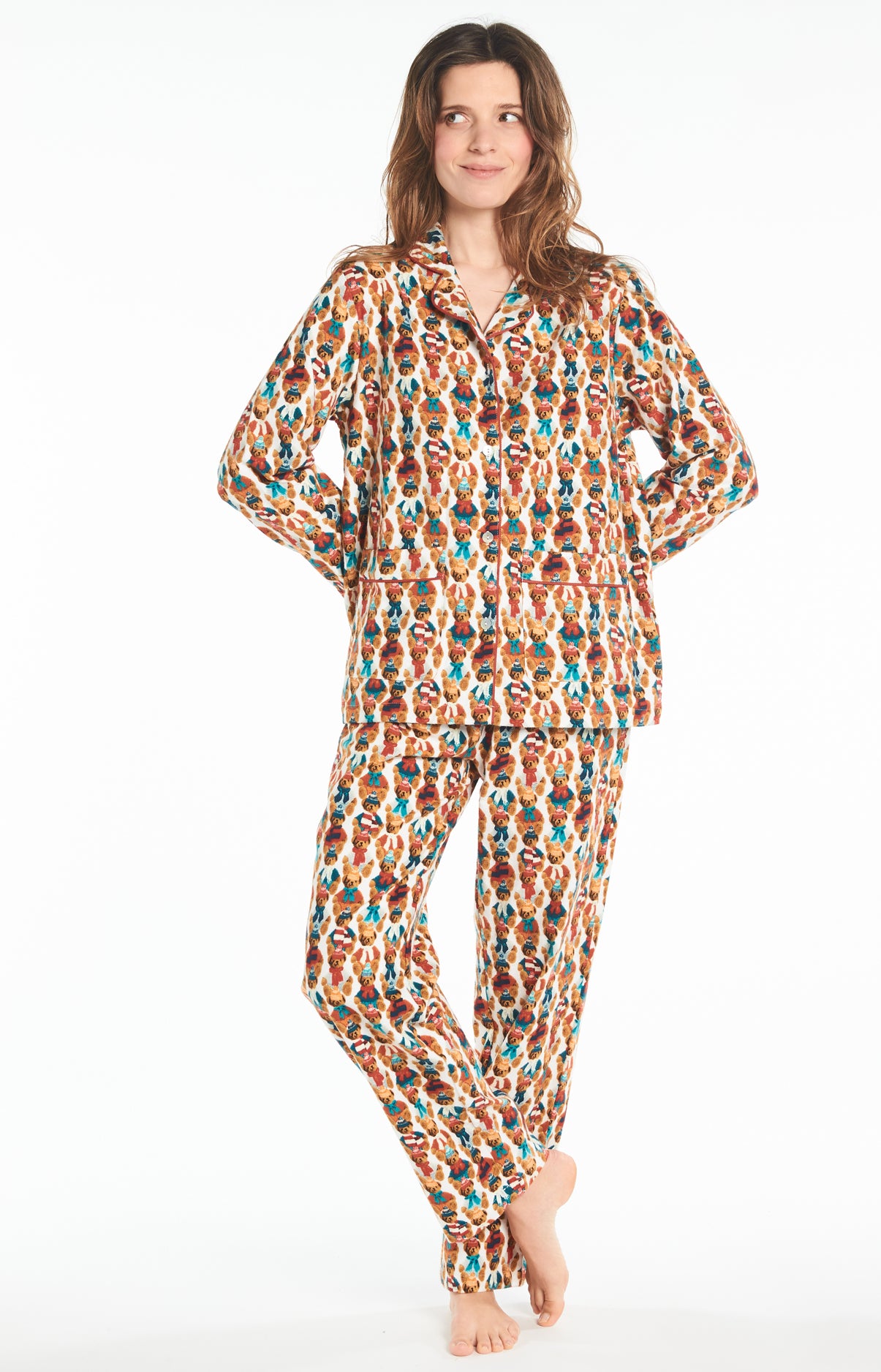 arthur-bob-teddy-marron-pyjama-long-femme-neige-coton image 5