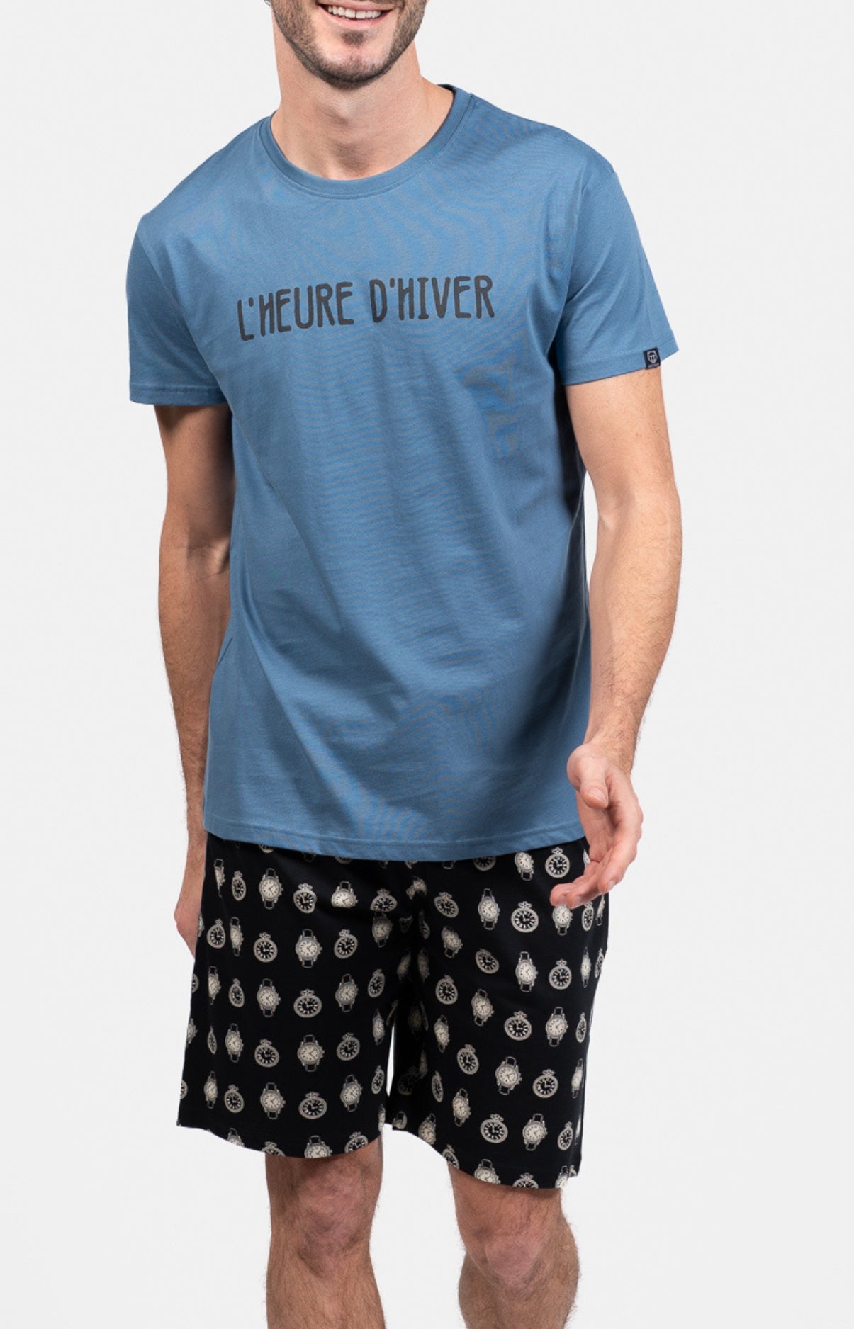 arthur-bob-a-l-heure-pyjashort-homme-noir-coton-bio image 1