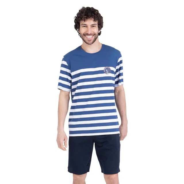athena-easy-coton-pyjama-court-homme-ocean-club-rayures-l image 1