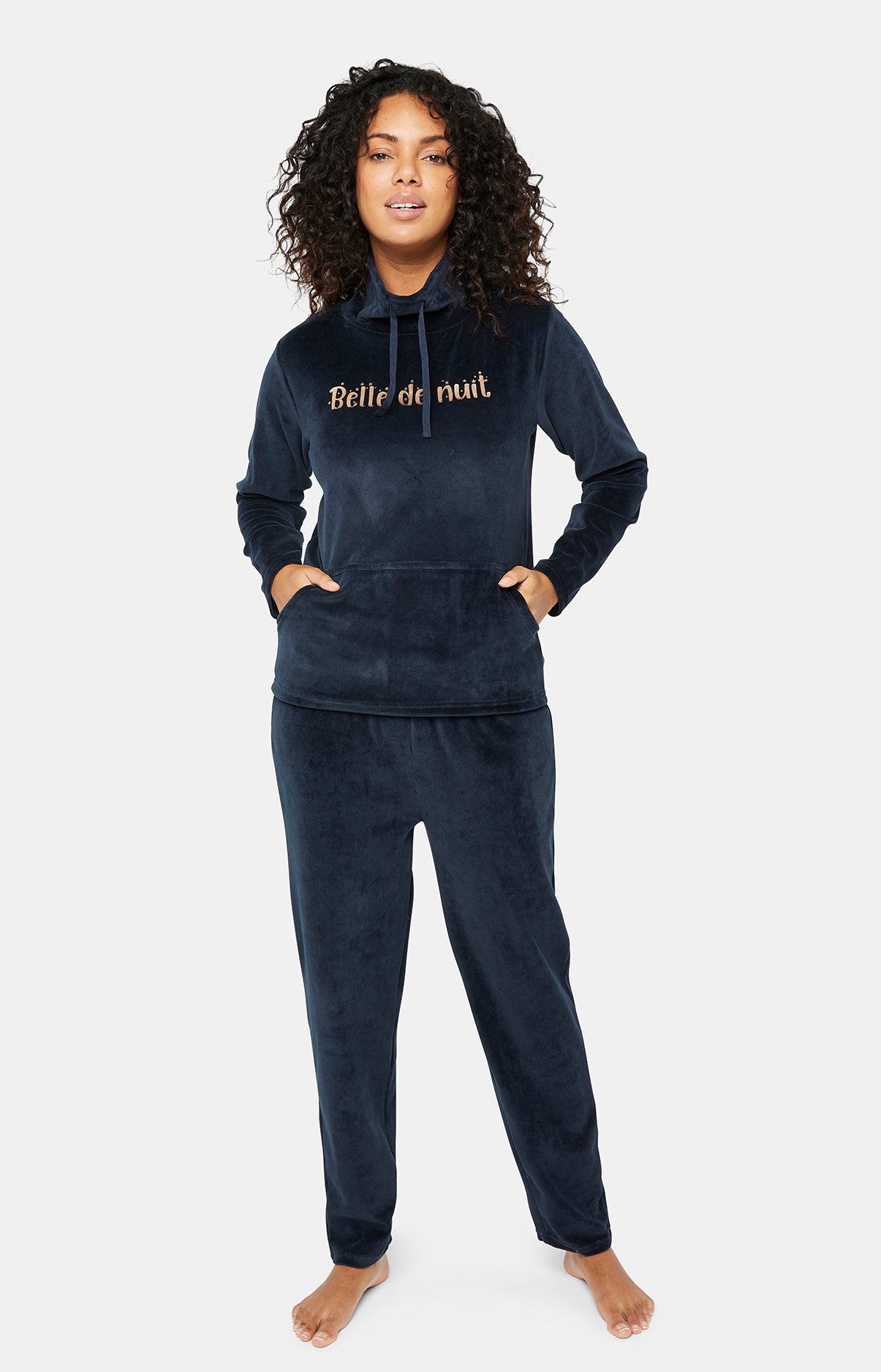 arthur-bob-marine-pyjama-femme-long-coton-marine-36-44 image 1