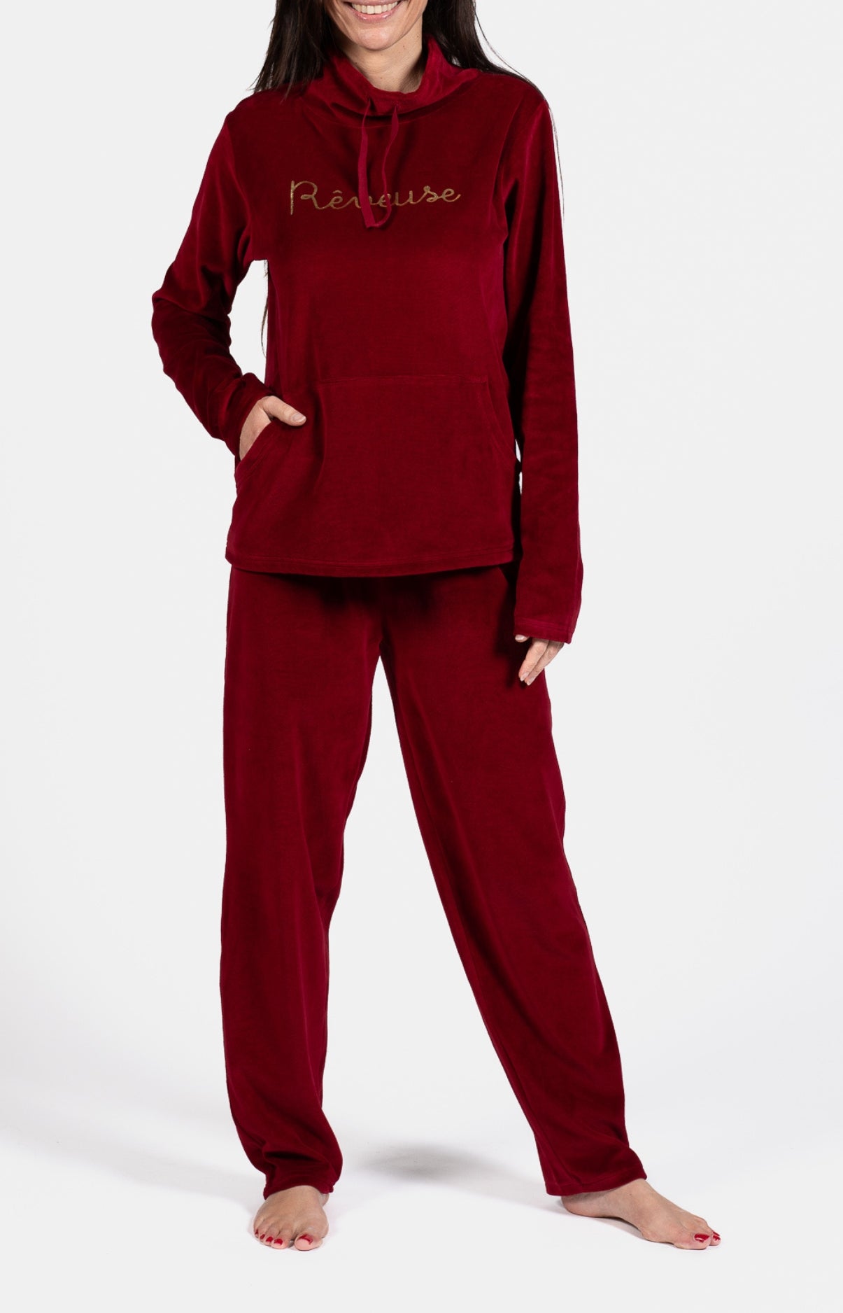 arthur-bob-r-veuse-pyjama-velours-rouge-femme image 1