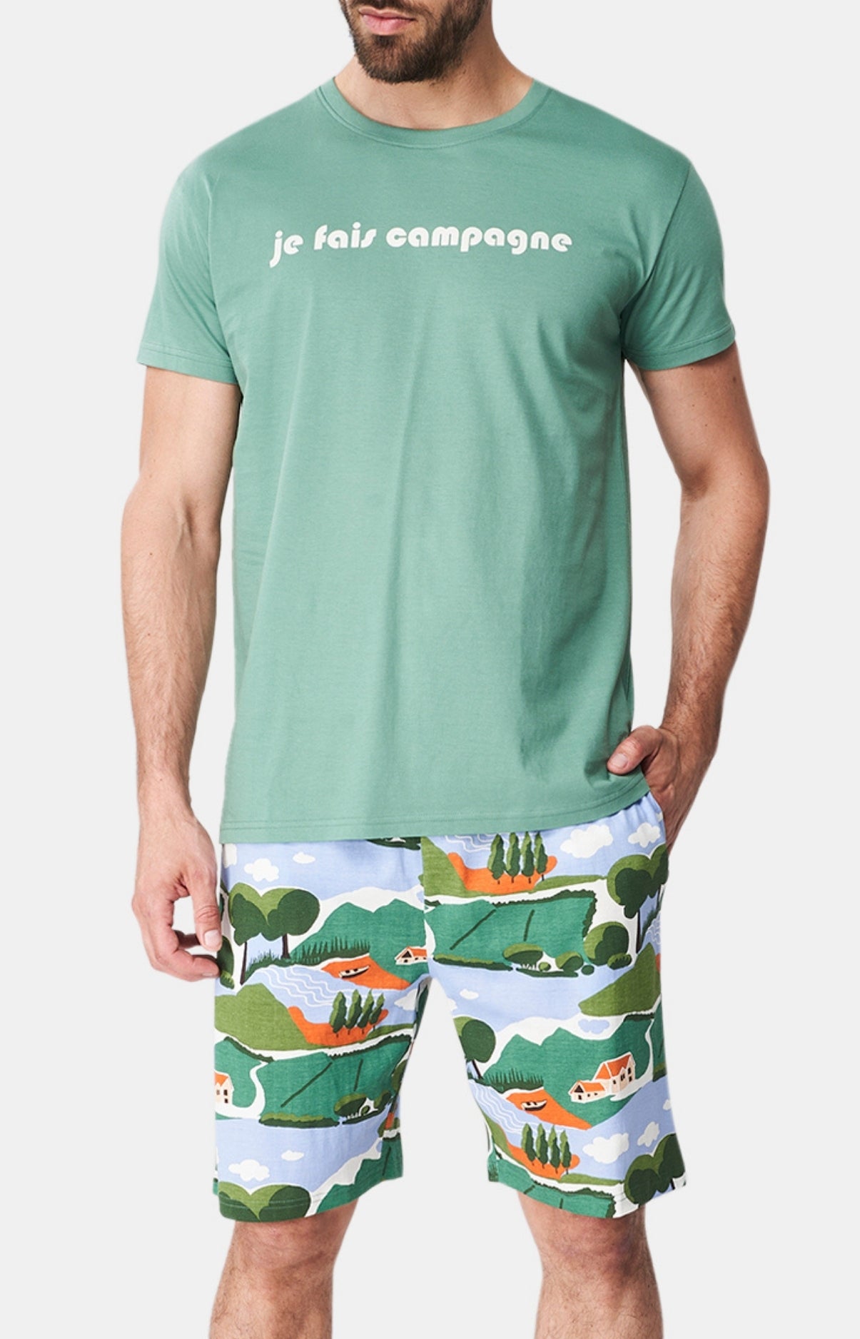 arthur-bob-campagne-pyjashort-coton-bio-vert image 1