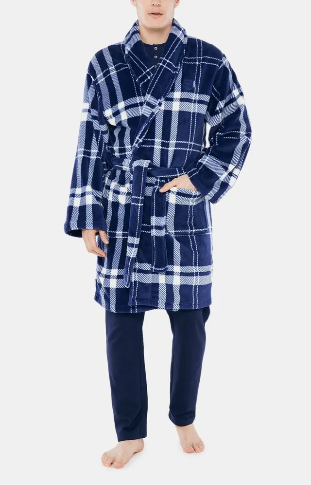 arthur-bob-big-carreaux-robe-de-chambre-homme-marine-polaire image 1