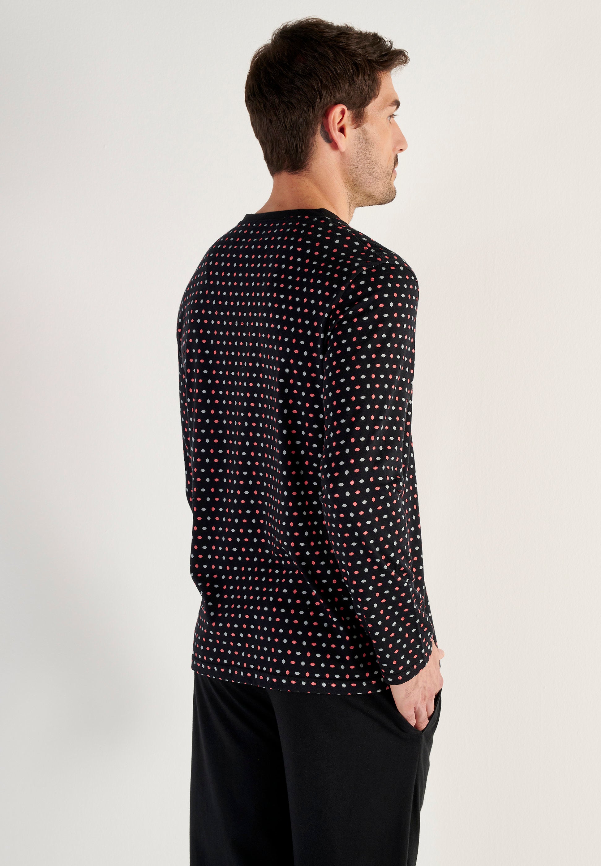 hom-modal-comfort-domino-pyjama-long-coton-imprim-noir image 3
