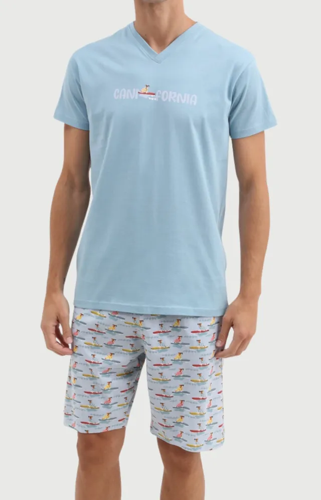 arthur-bob-canifornia-pyjashort-coton-bleu-ciel-col-v image 1