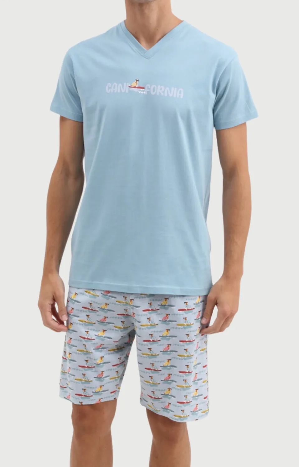arthur-bob-canifornia-pyjashort-coton-bleu-ciel-col-v image 1
