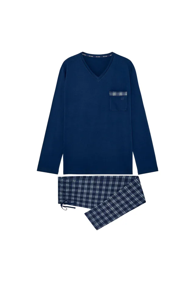 hom-sid-pyjama-long-bleu-carreaux-coton-interlock image 1