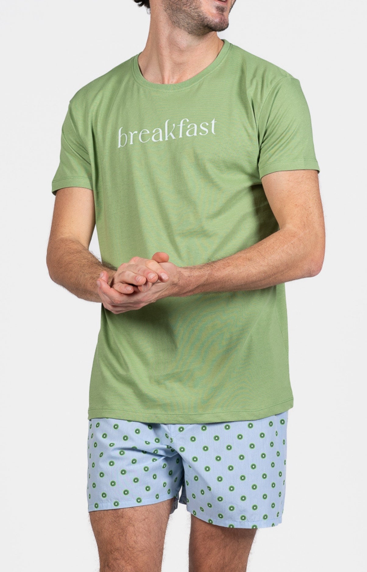 arthur-bob-kiwi-pyjama-court-coton-bleu image 1