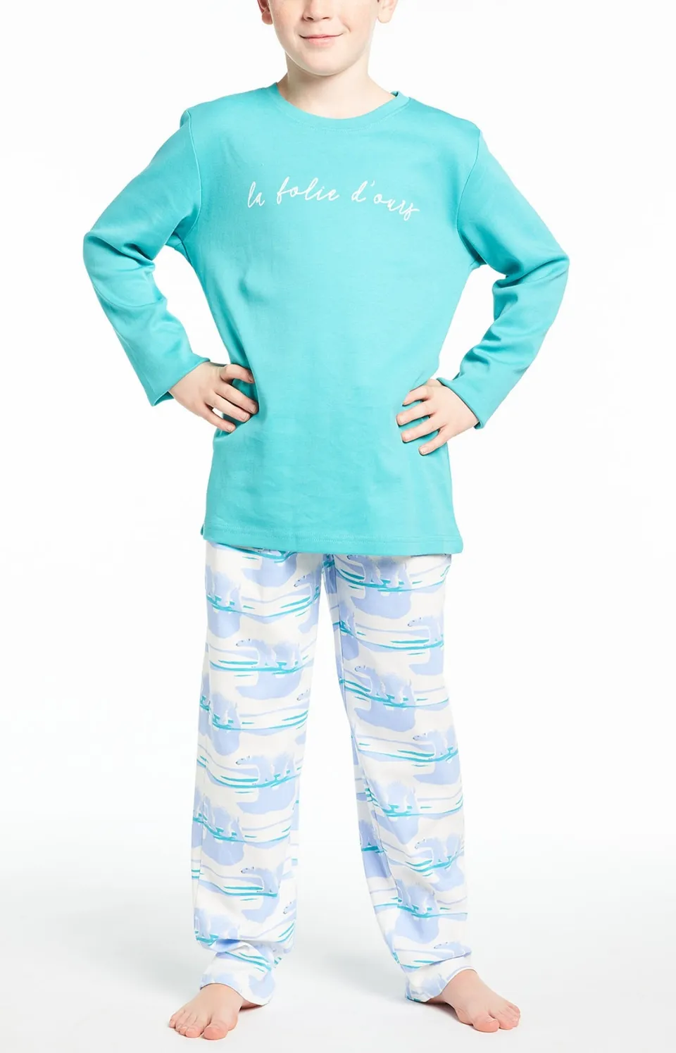 arthur-bob-folie-d-ours-pyjama-long-bleu-baltique-4a-coton image 1