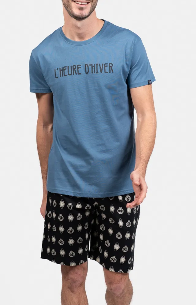 arthur-bob-a-l-heure-pyjashort-homme-noir-coton-bio image 1