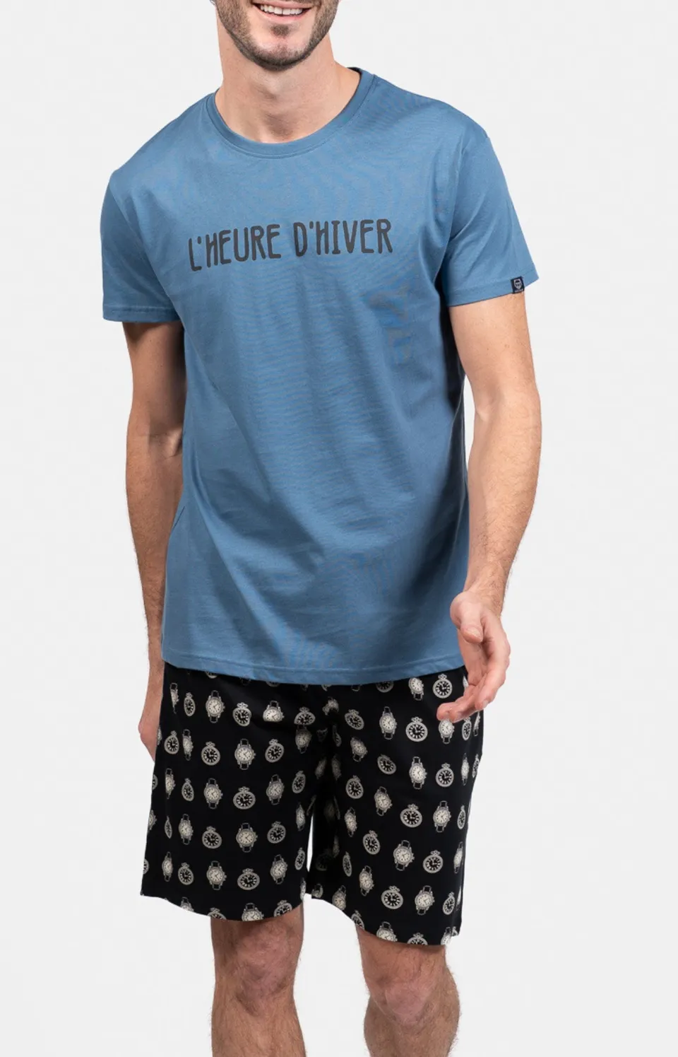 arthur-bob-a-l-heure-pyjashort-homme-noir-coton-bio image 1