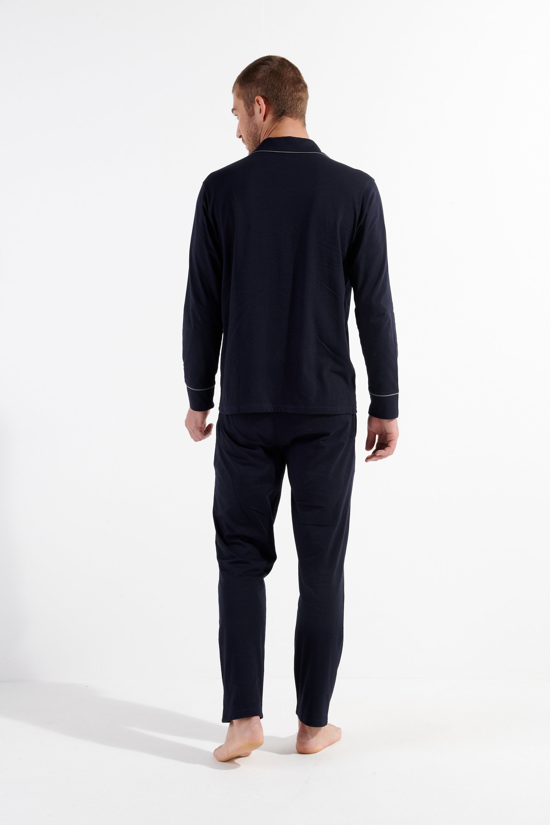 hom-albert-pyjama-homme-long-bleu-marine-coton-chemise image 4