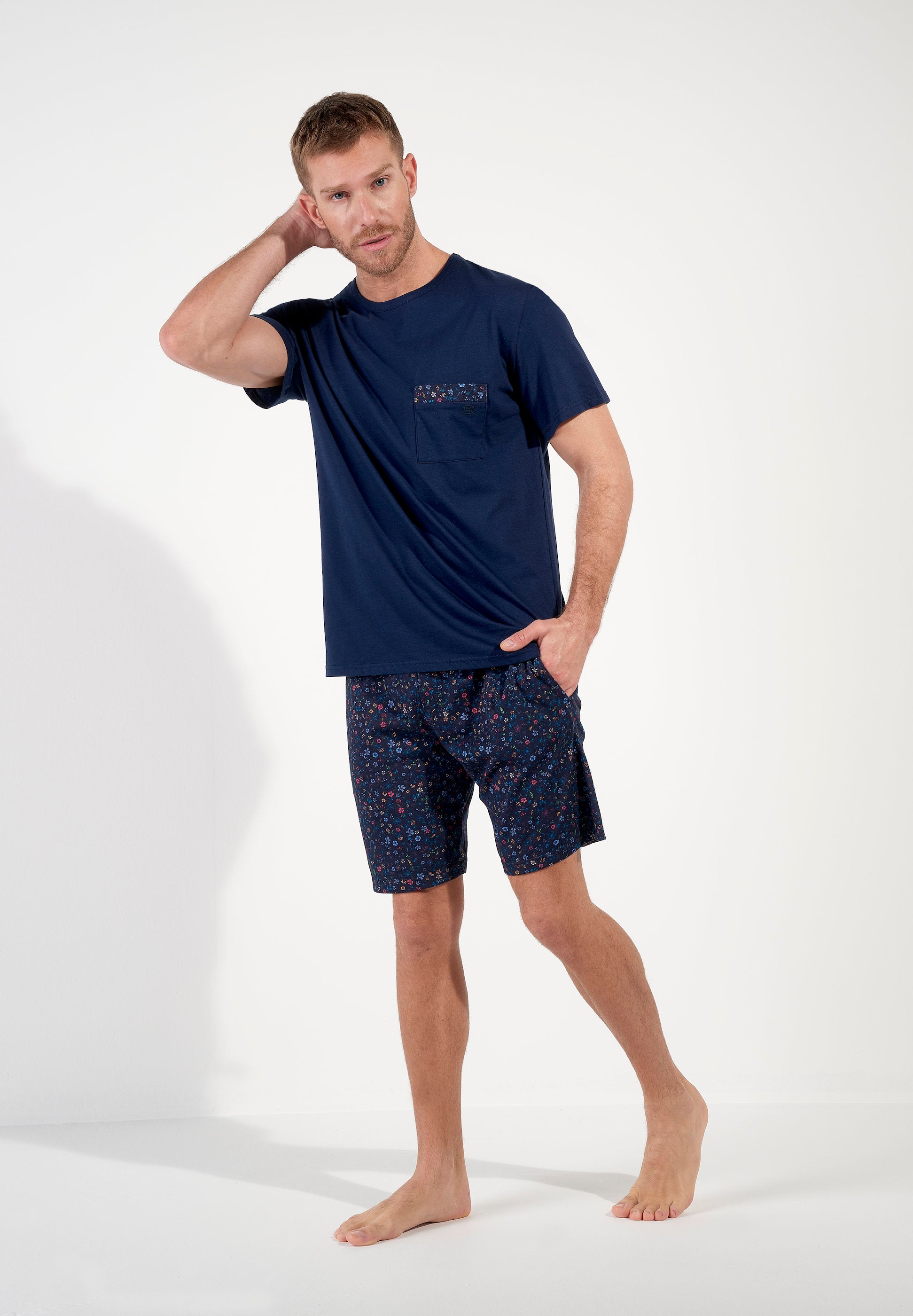 hom-broceliande-pyjama-court-homme-navy-print-coton image 3