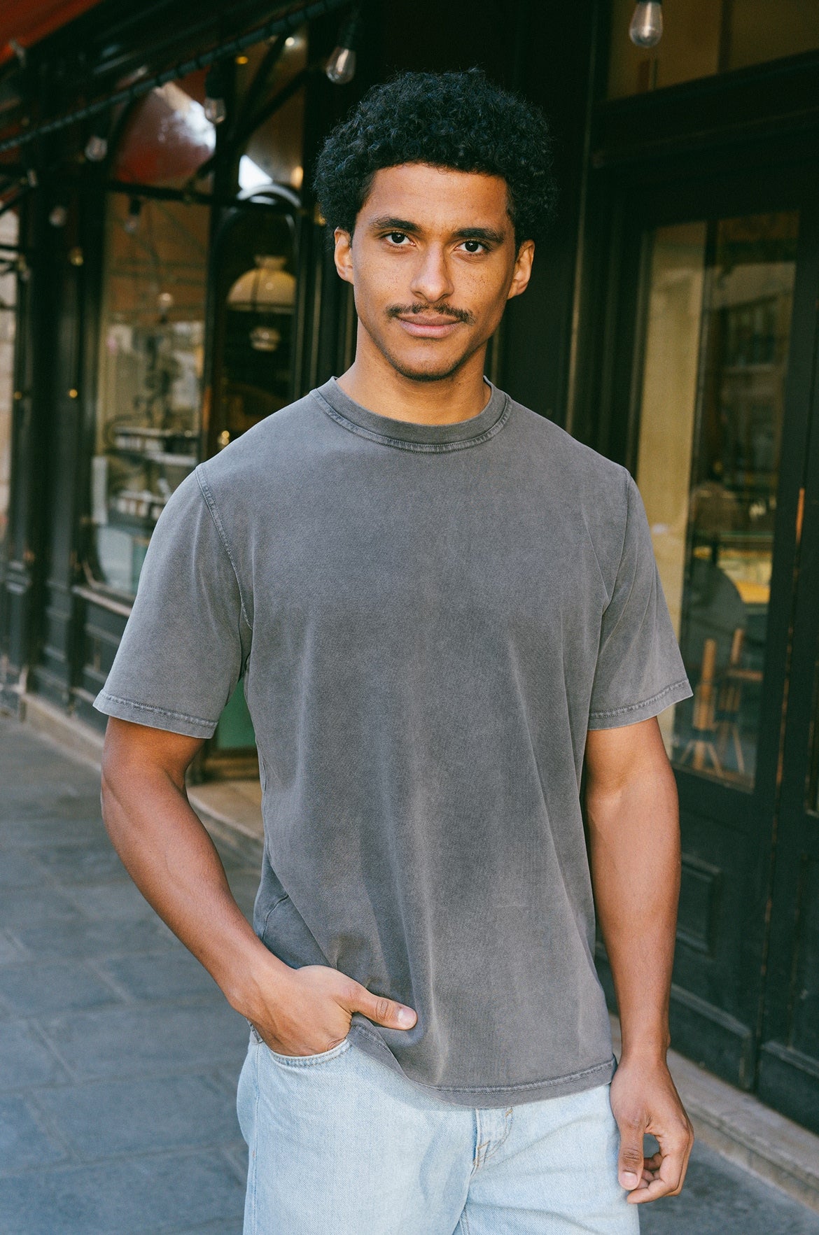 p-trone-t-shirt-pigment-dye-manches-courtes-bleu-d-lav image 1