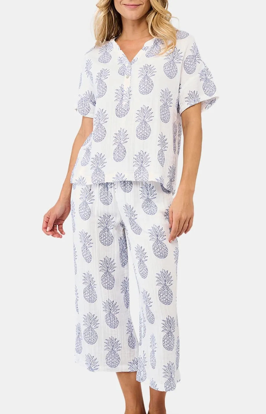 arthur-bob-pyjacorsaire-gaze-coton-ananas-blanc-femme image 1