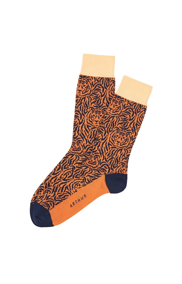 arthur-bob-tigre-chaussettes-homme-orange-coton-mi-hautes image 1