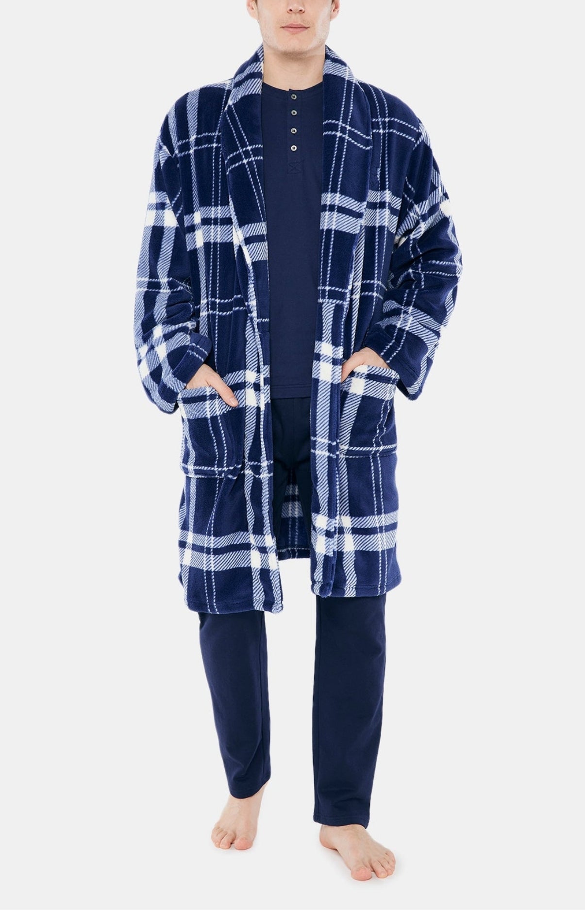 arthur-bob-big-carreaux-robe-de-chambre-homme-marine-polaire image 3
