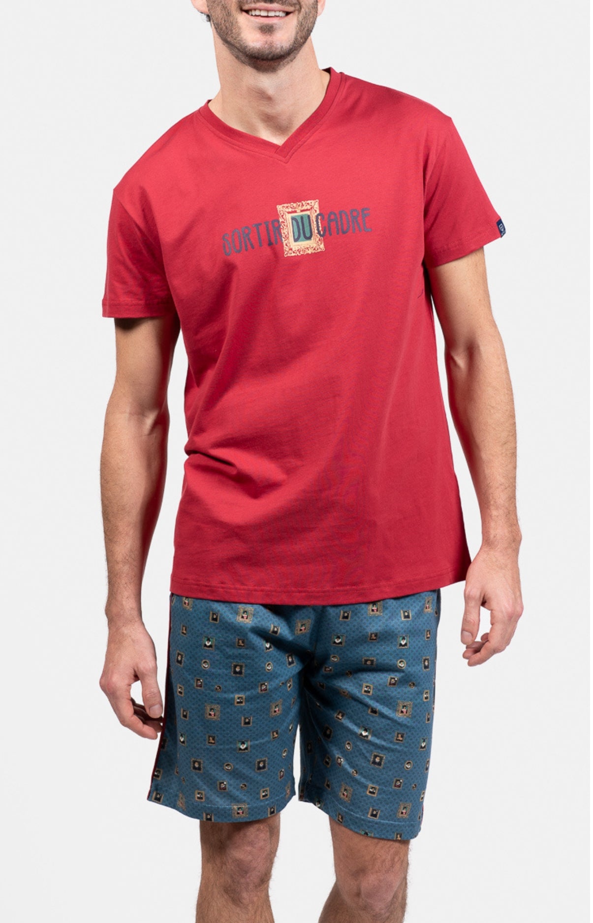 arthur-cadre-pyjashort-homme-bleu-m-coton-bio image 1