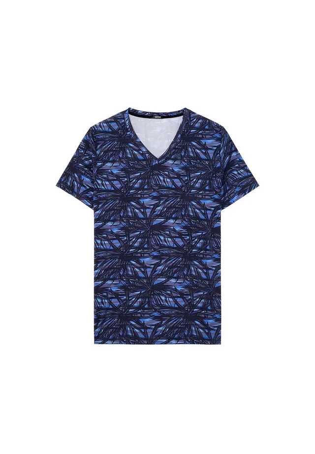 hom-supreme-cotton-star-island-tee-shirt-col-v-imprim-bleu-microfibre image 1