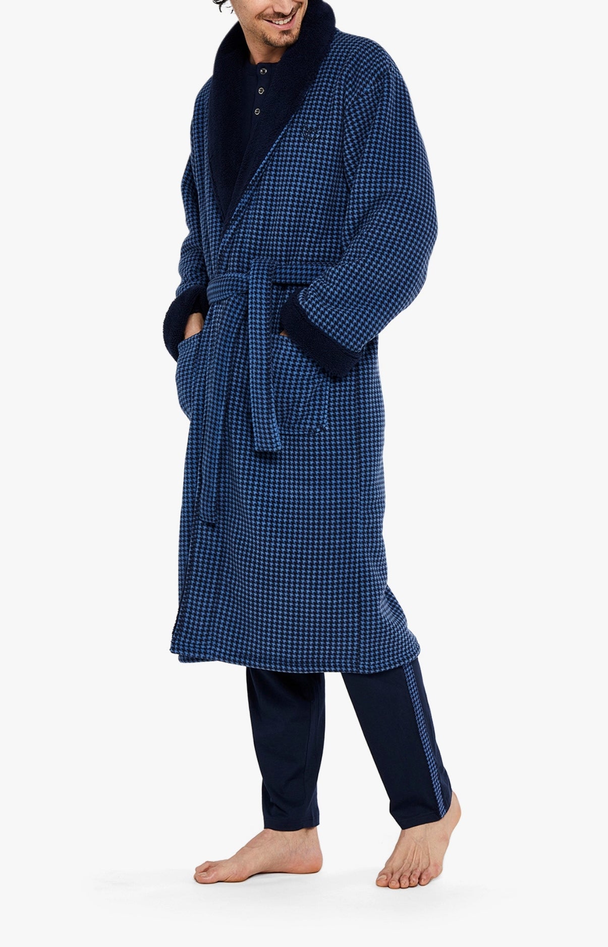 arthur-bob-pied-de-poule-robe-de-chambre-homme-marine-polaire image 4
